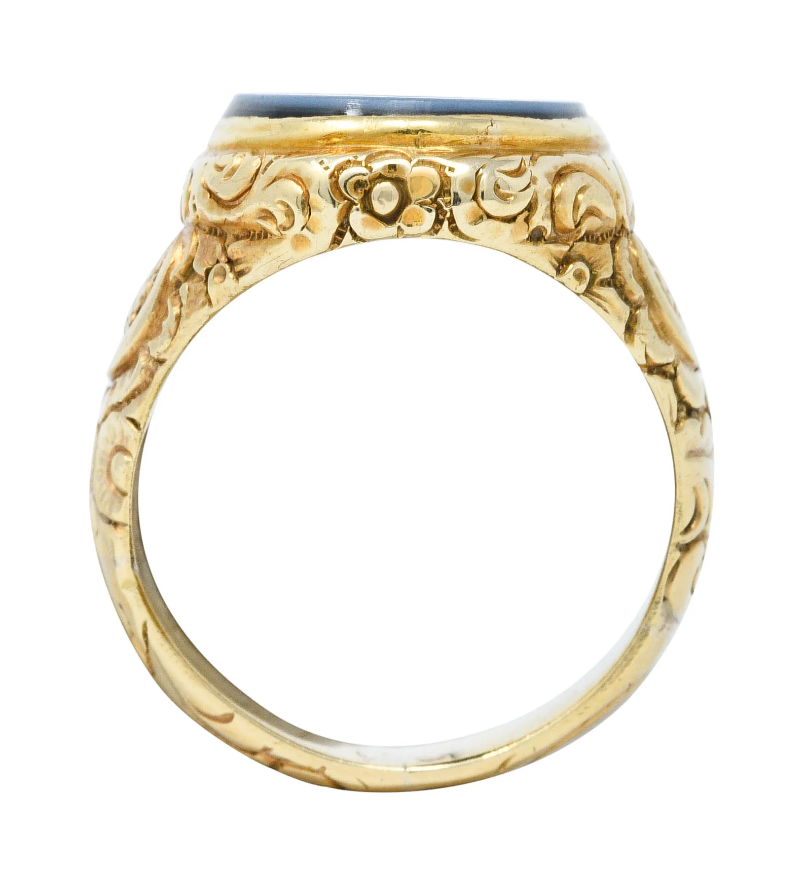 Art Nouveau Onyx Agate 14 Karat Gold Heraldry Signet Ring - Image 7