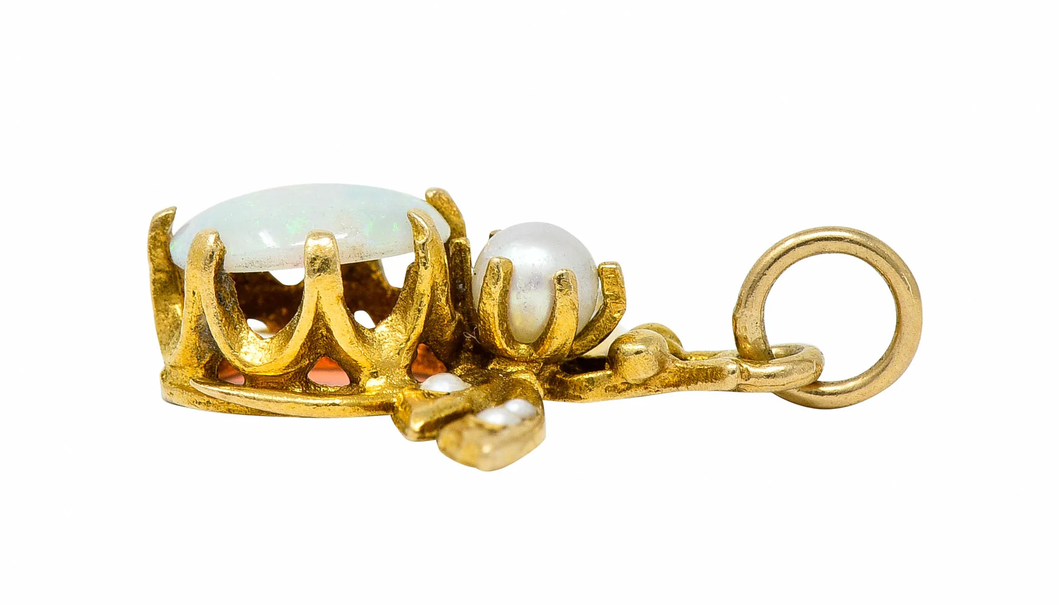 Art Nouveau Opal Pearl 14 Karat Gold Bee Insect Charm - Image 6