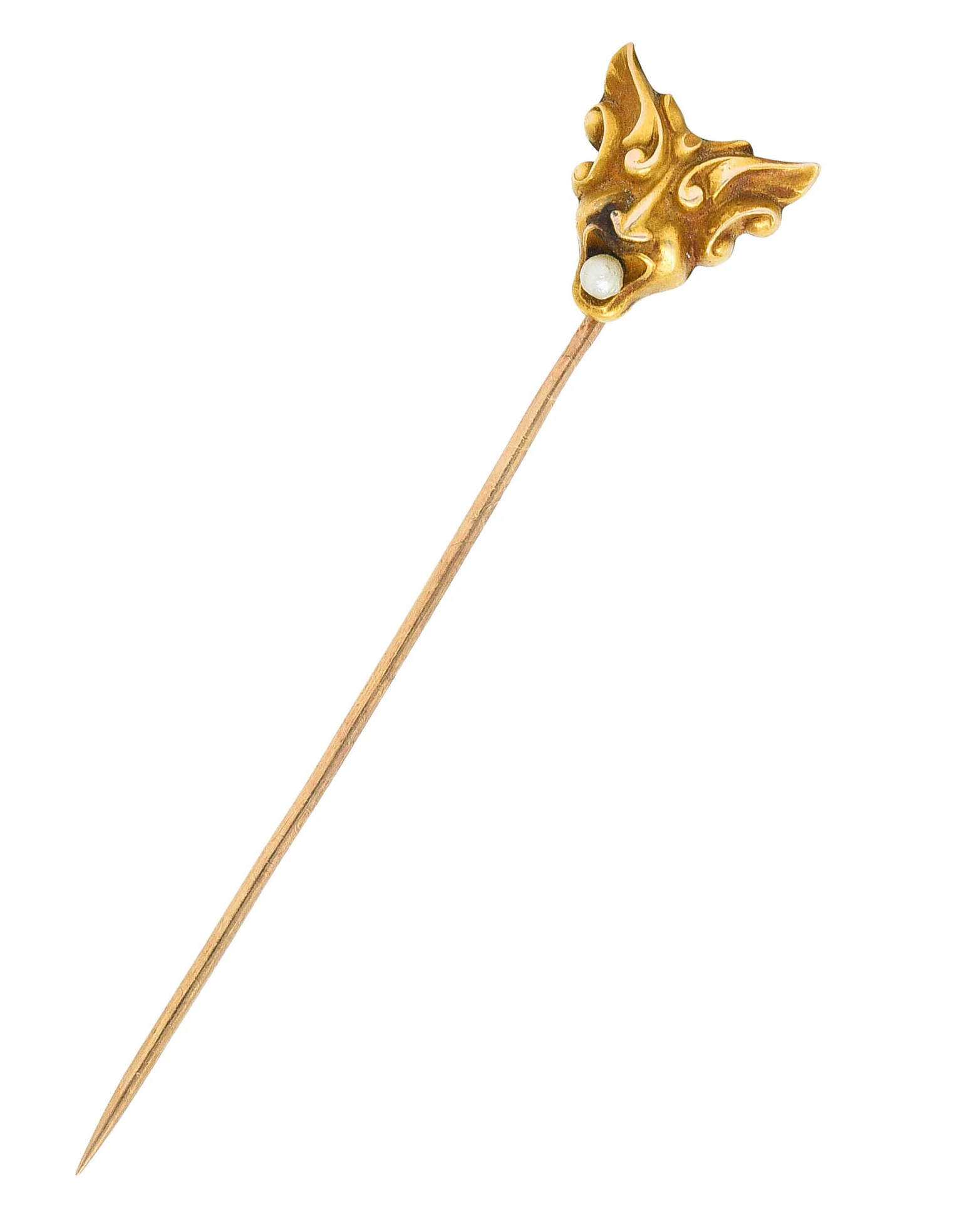 Art Nouveau Pearl 14 Karat Gold Hermes Stickpin - Image 2