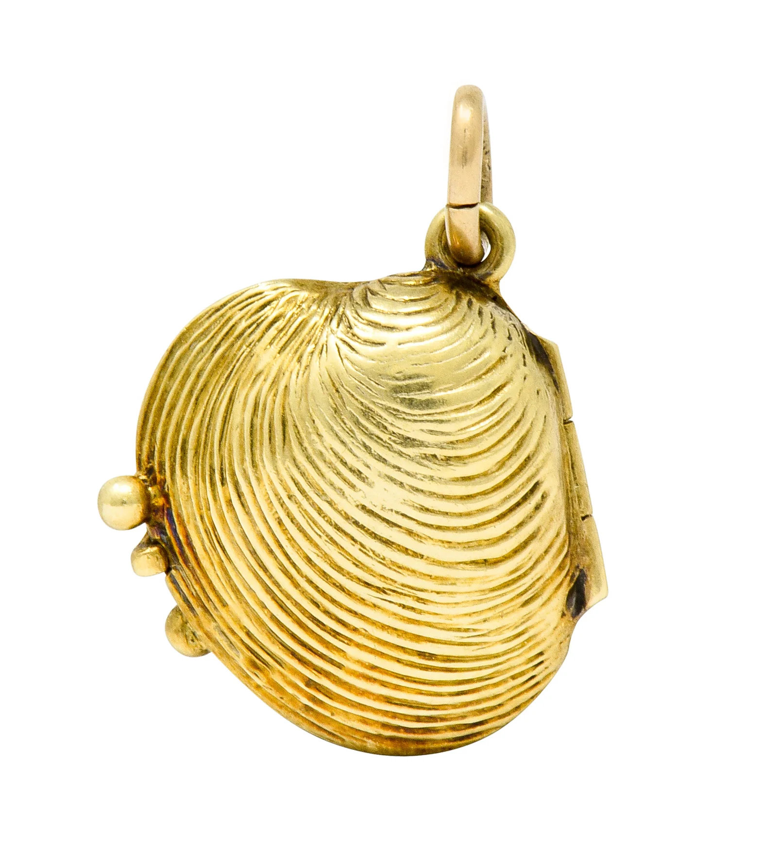 Art Nouveau Pearl 14 Karat Gold I Shell Love You Forever Clamshell Charm - Image 5