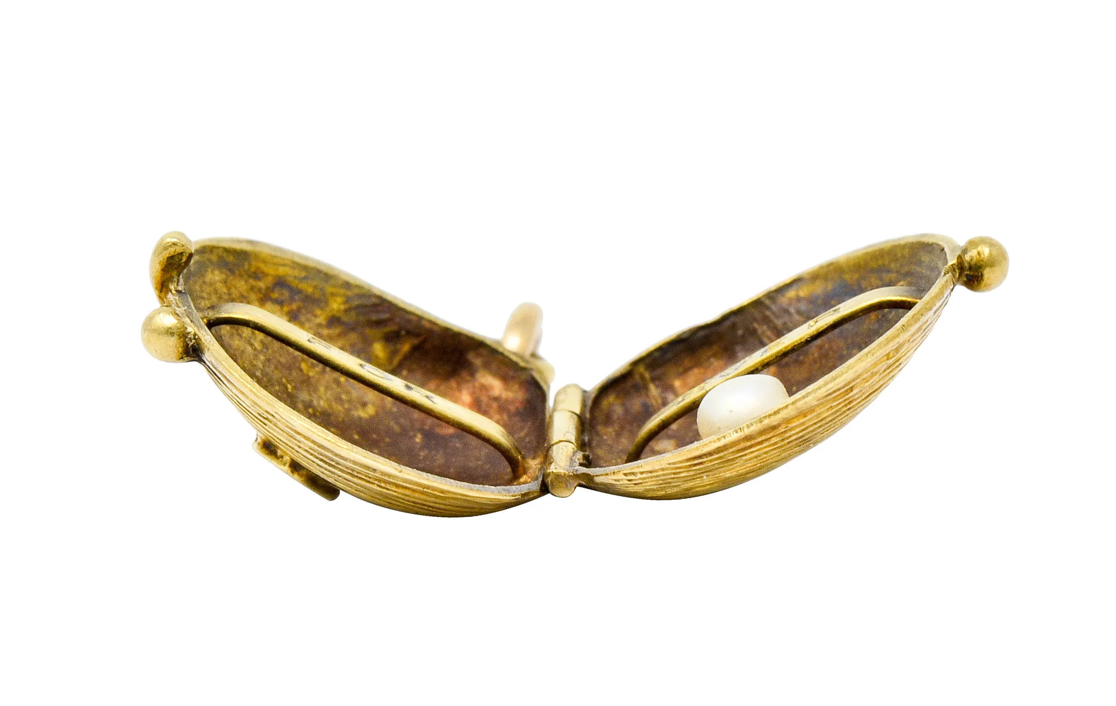 Art Nouveau Pearl 14 Karat Gold I Shell Love You Forever Clamshell Charm - Image 6
