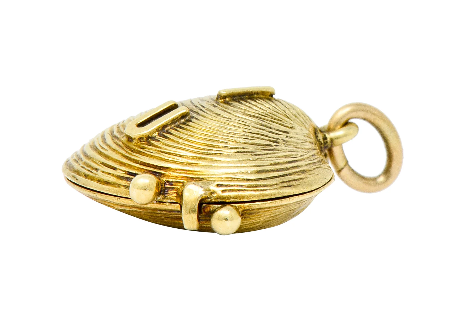 Art Nouveau Pearl 14 Karat Gold I Shell Love You Forever Clamshell Charm - Image 8