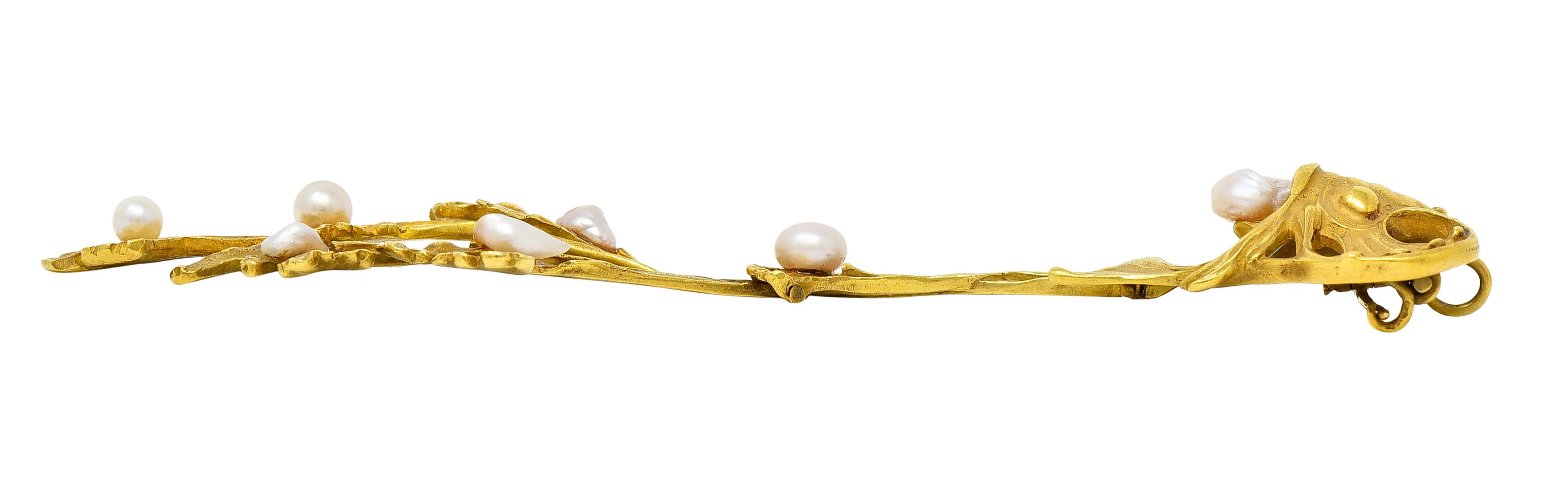 Art Nouveau Pearl 18 Karat Gold Sea Serpent Pendant Brooch - Image 12