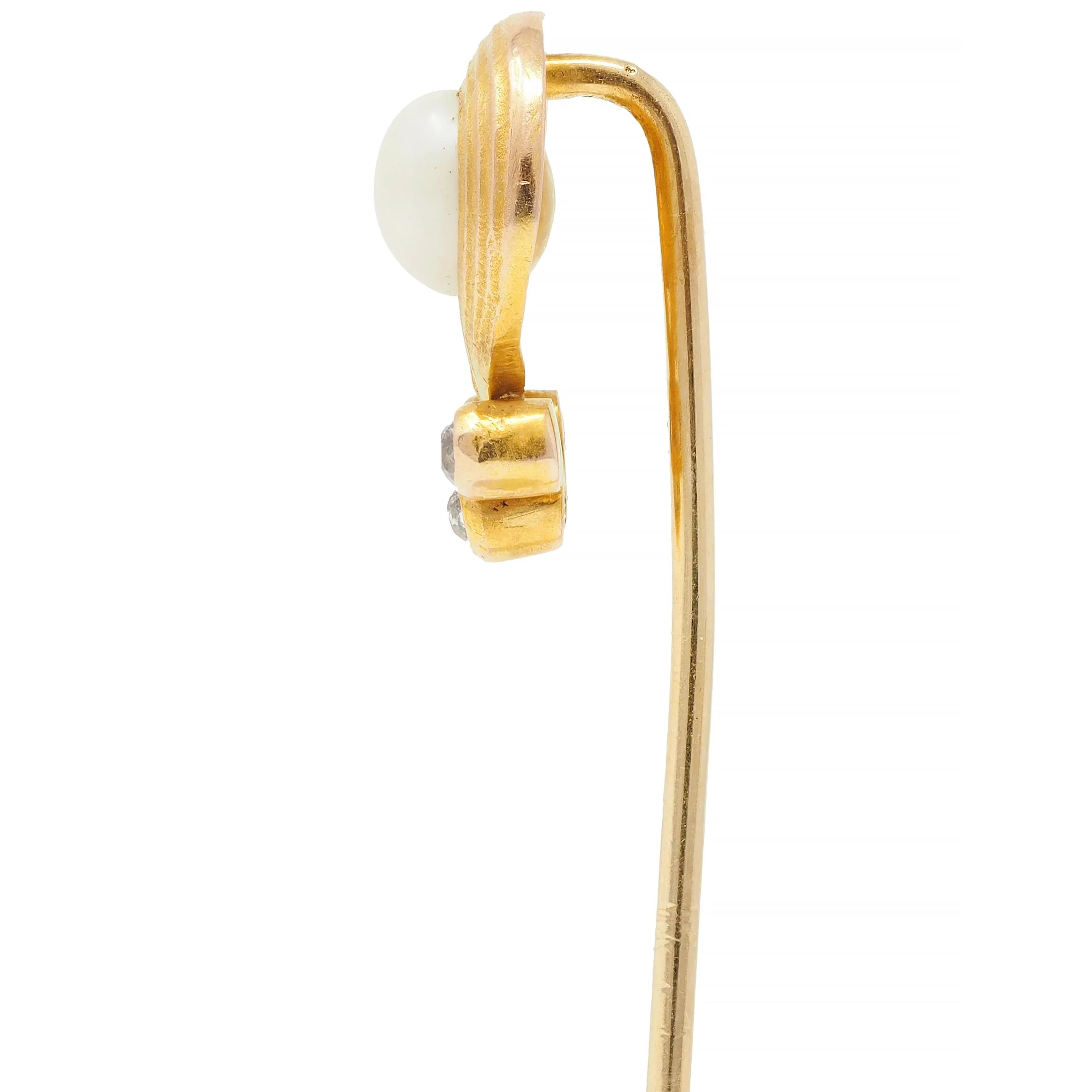 Art Nouveau Pearl Diamond 14 Karat Yellow Gold Antique Swirl Stickpin - Image 3