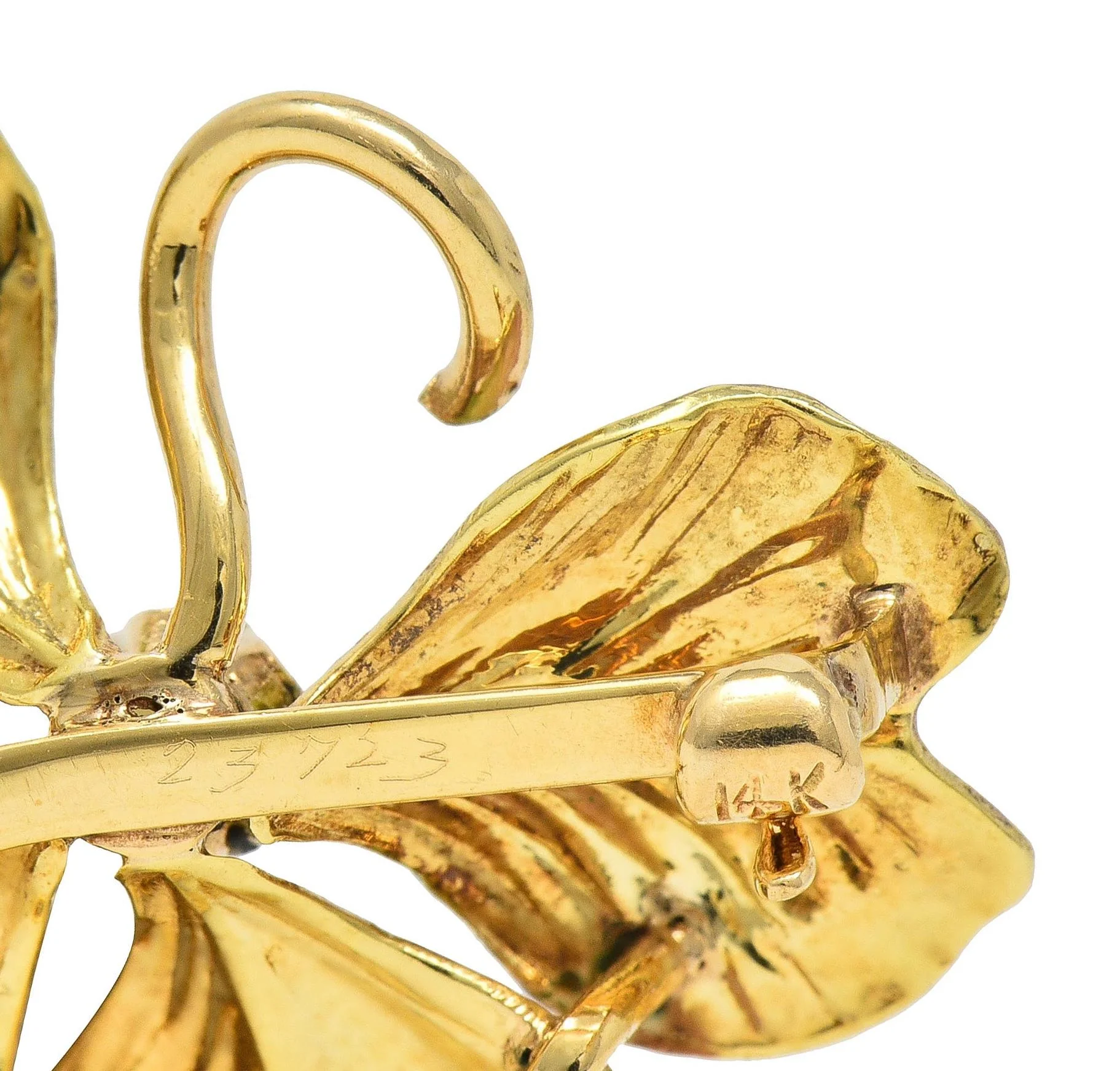 Art Nouveau Pearl Enamel 14 Karat Yellow Gold Antique Clover Brooch - Image 6