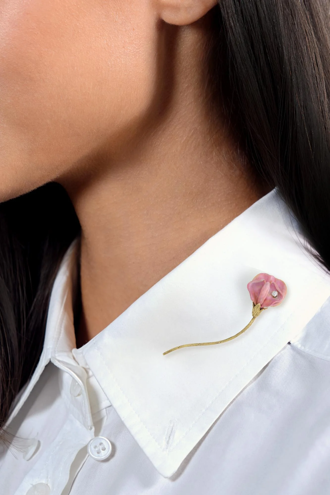 Art Nouveau Pink Enamel 14 Karat Yellow Gold Antique Sweetpea Flower Brooch - Image 2