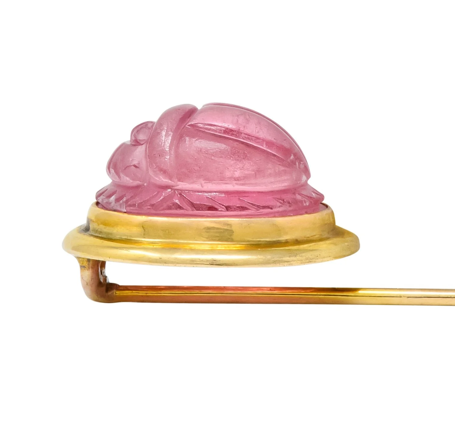 Art Nouveau Pink Tourmaline 14 Karat Gold Scarab Stickpin - Image 8