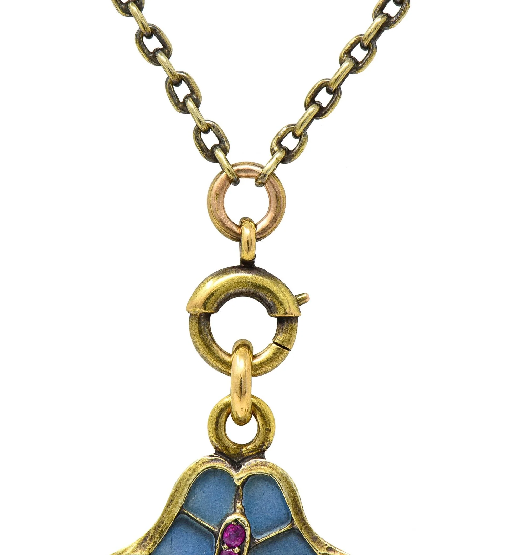Art Nouveau Plique-A-Jour Enamel 14 Karat Gold Antique Swan Bird Lake Lily Pad Pendant Necklace - Image 13