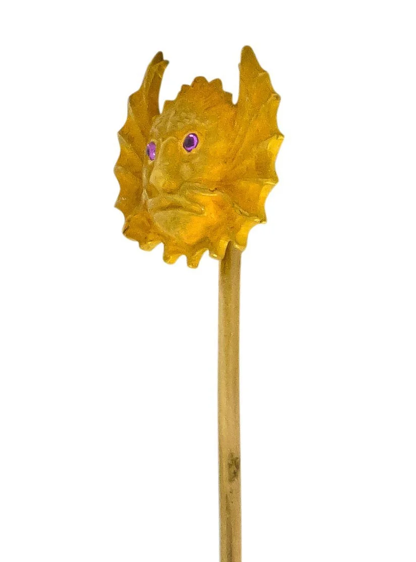 Art Nouveau Ruby 14 Karat Gold Serpent De Mer Stickpin - Image 3