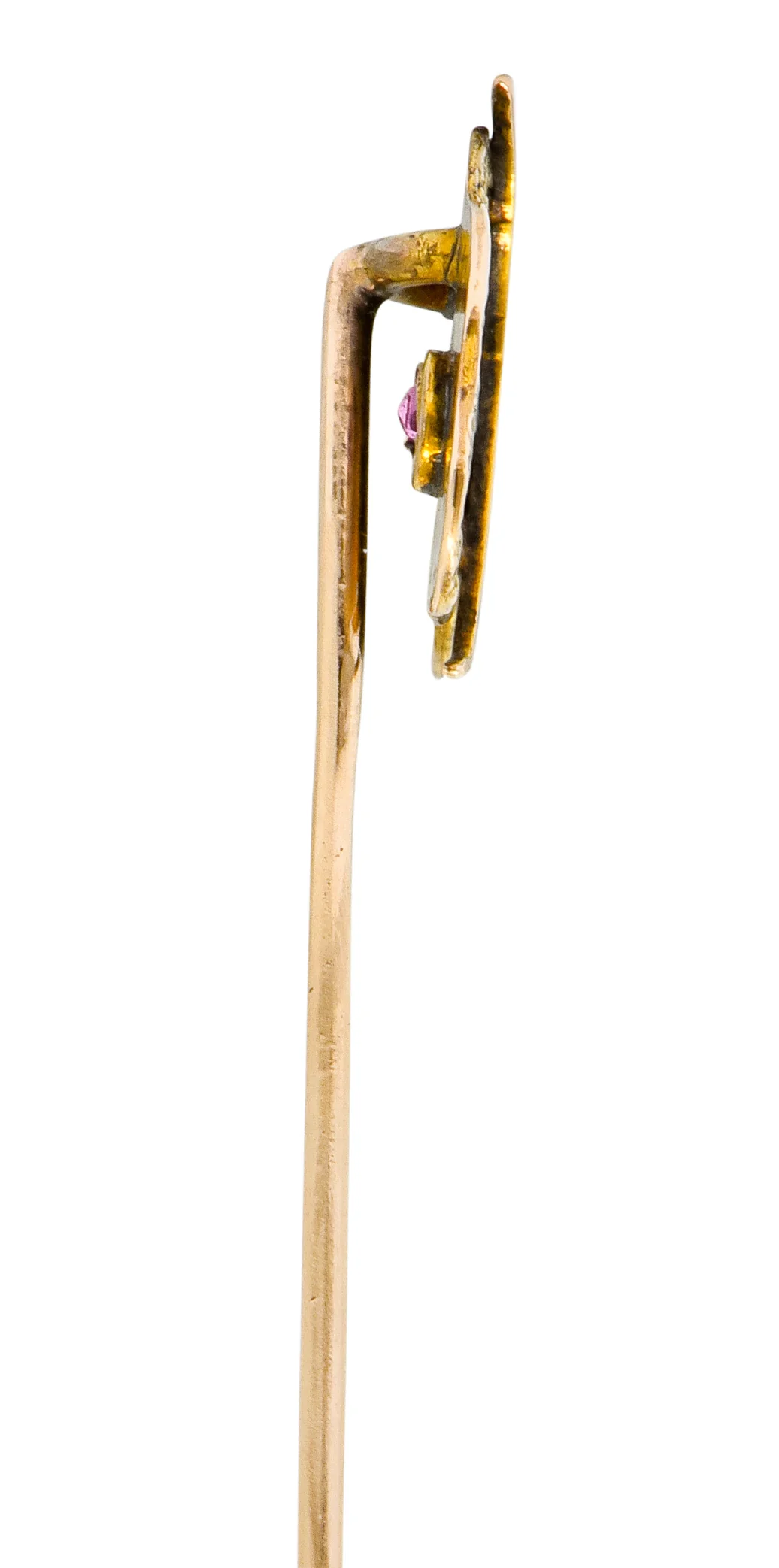 Art Nouveau Ruby 14 Karat Two-Tone Gold Crescent Moon Night Sky Stickpin - Image 3