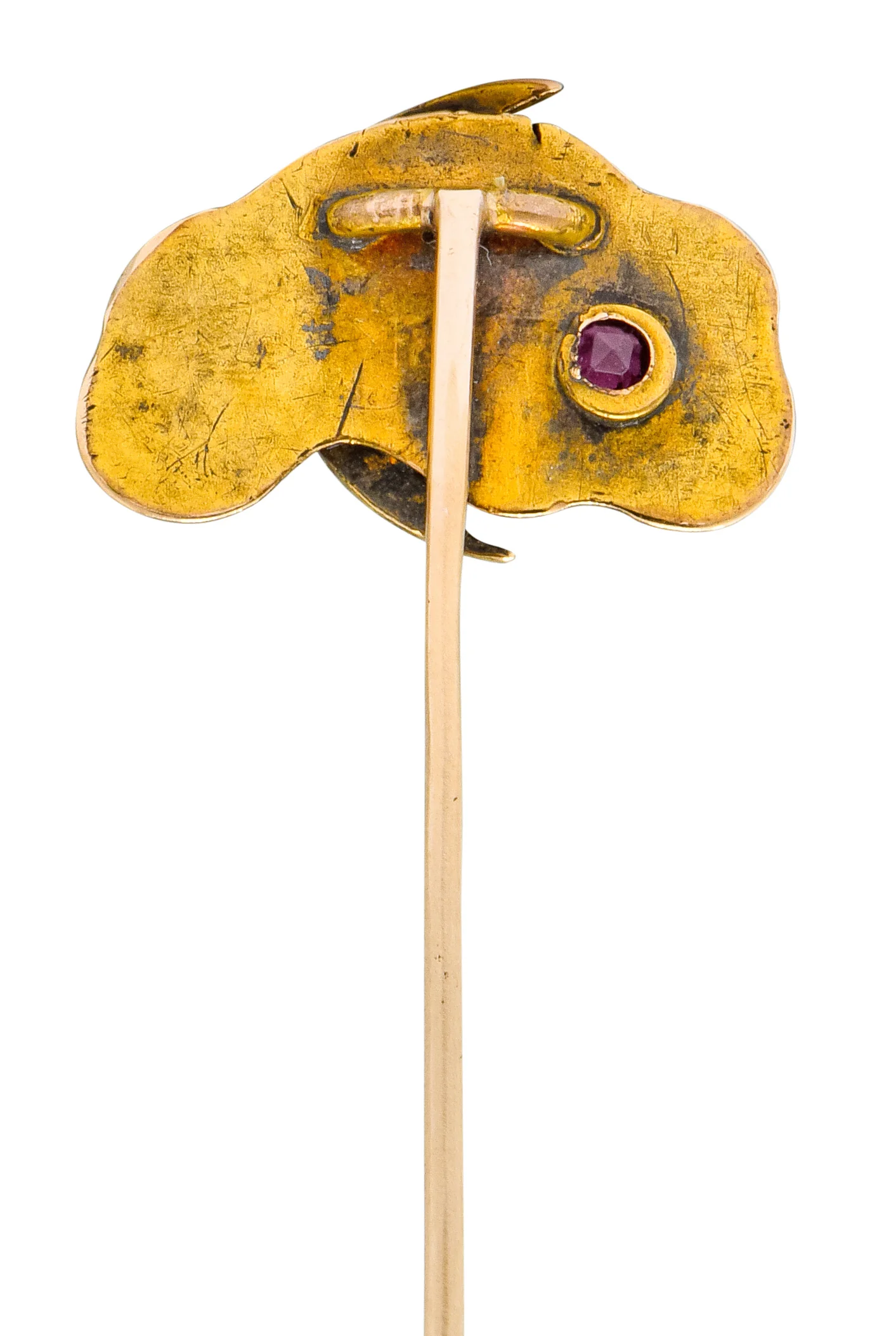 Art Nouveau Ruby 14 Karat Two-Tone Gold Crescent Moon Night Sky Stickpin - Image 4