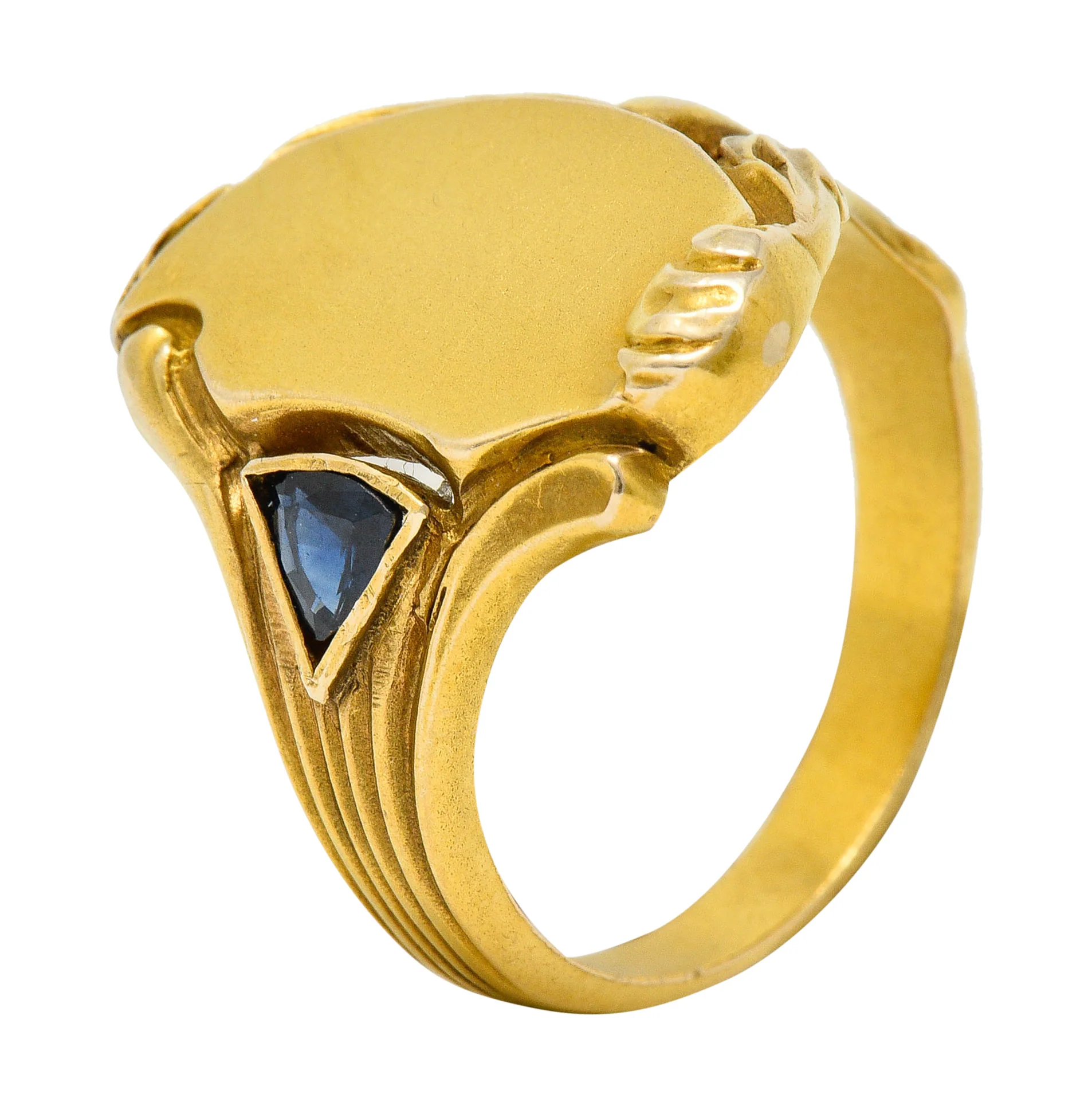 Art Nouveau Sapphire 14 Karat Gold Signet Ring - Image 10