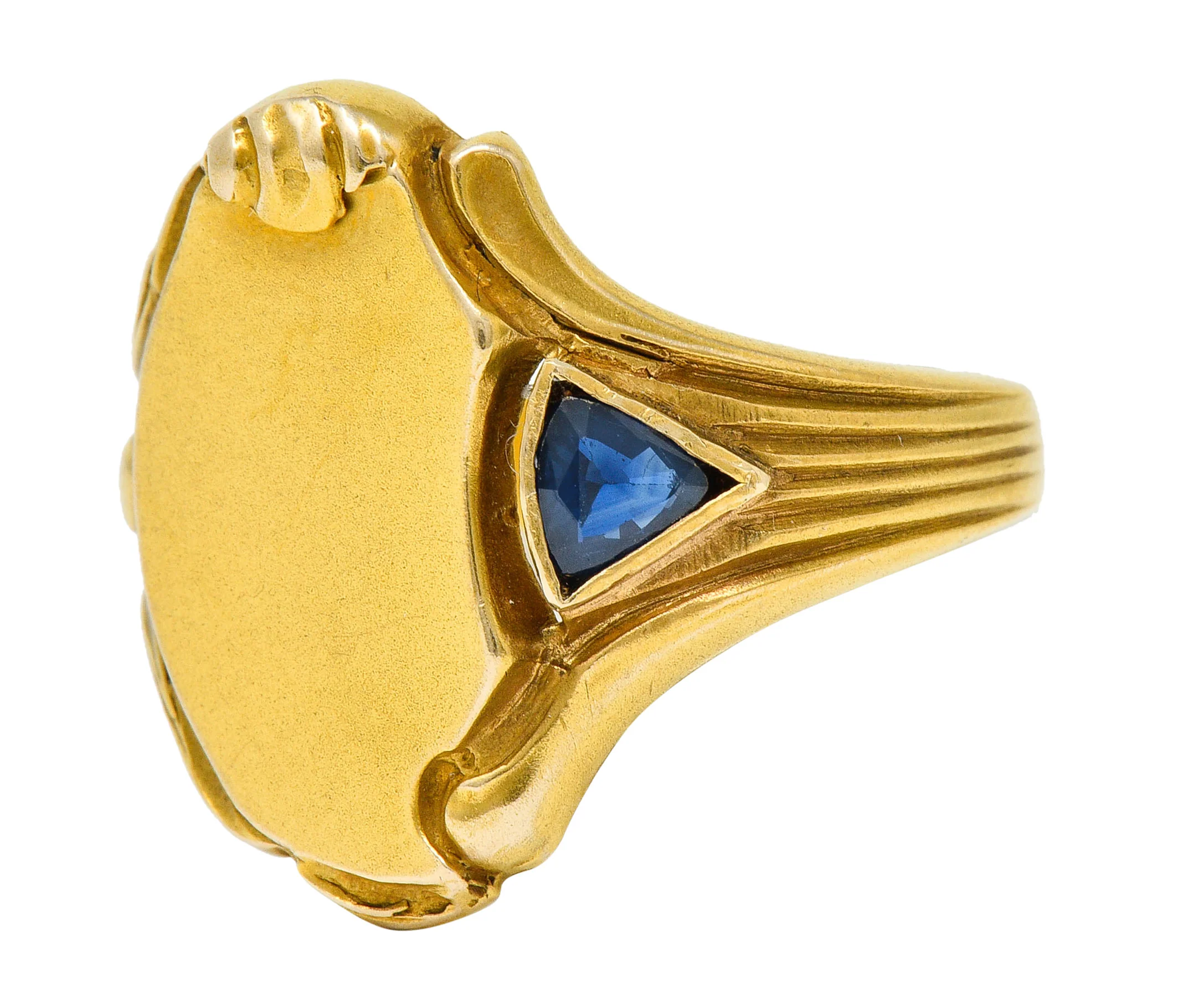 Art Nouveau Sapphire 14 Karat Gold Signet Ring - Image 6