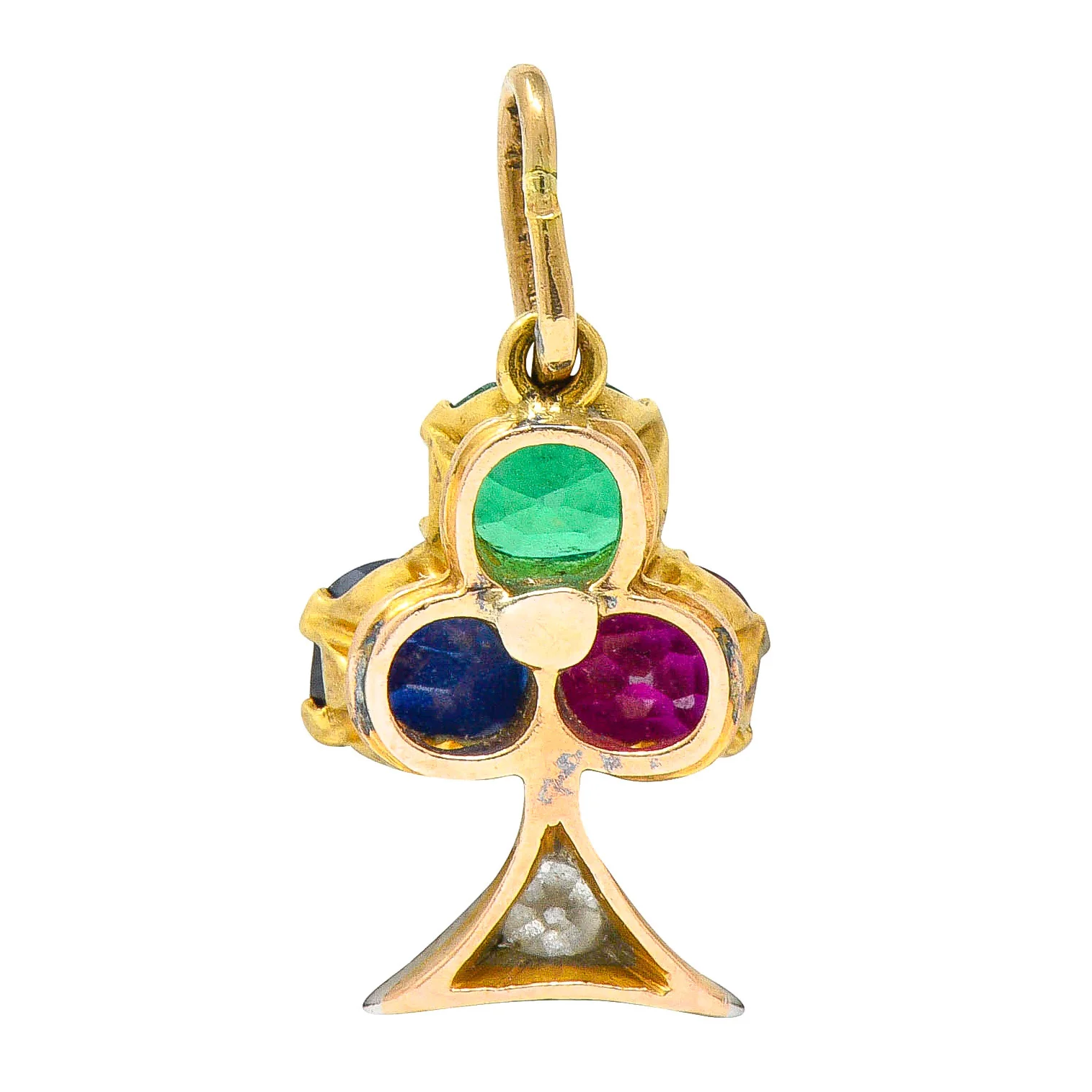 Art Nouveau Sapphire Ruby Diamond Platinum-Topped 18 Karat Gold Clover Charm - Image 3