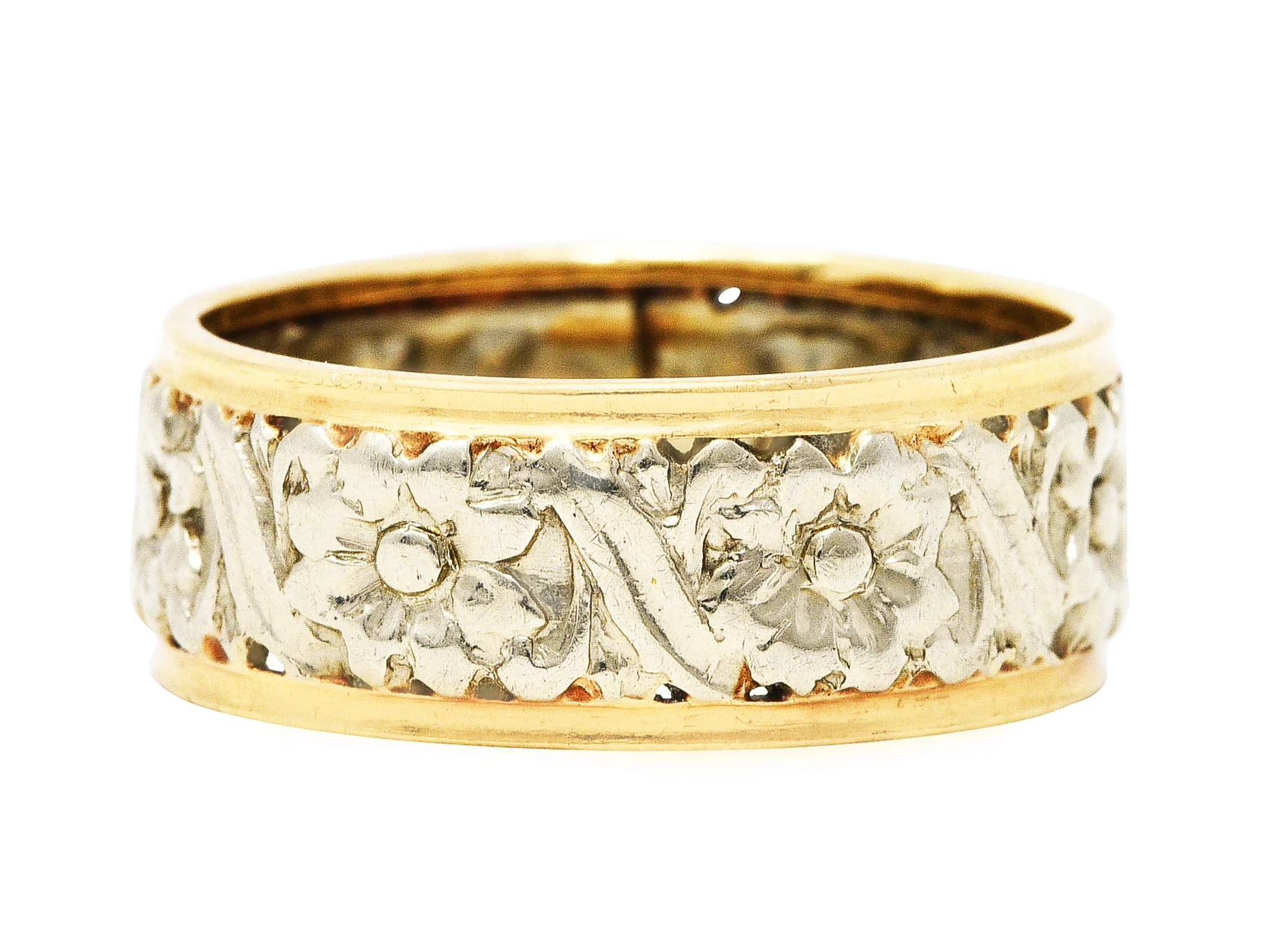 Art Nouveau Two-Tone 14 Karat Gold Floral Band Ring - Image 2