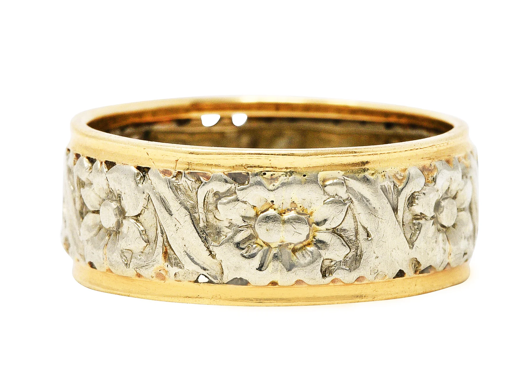 Art Nouveau Two-Tone 14 Karat Gold Floral Band Ring - Image 6
