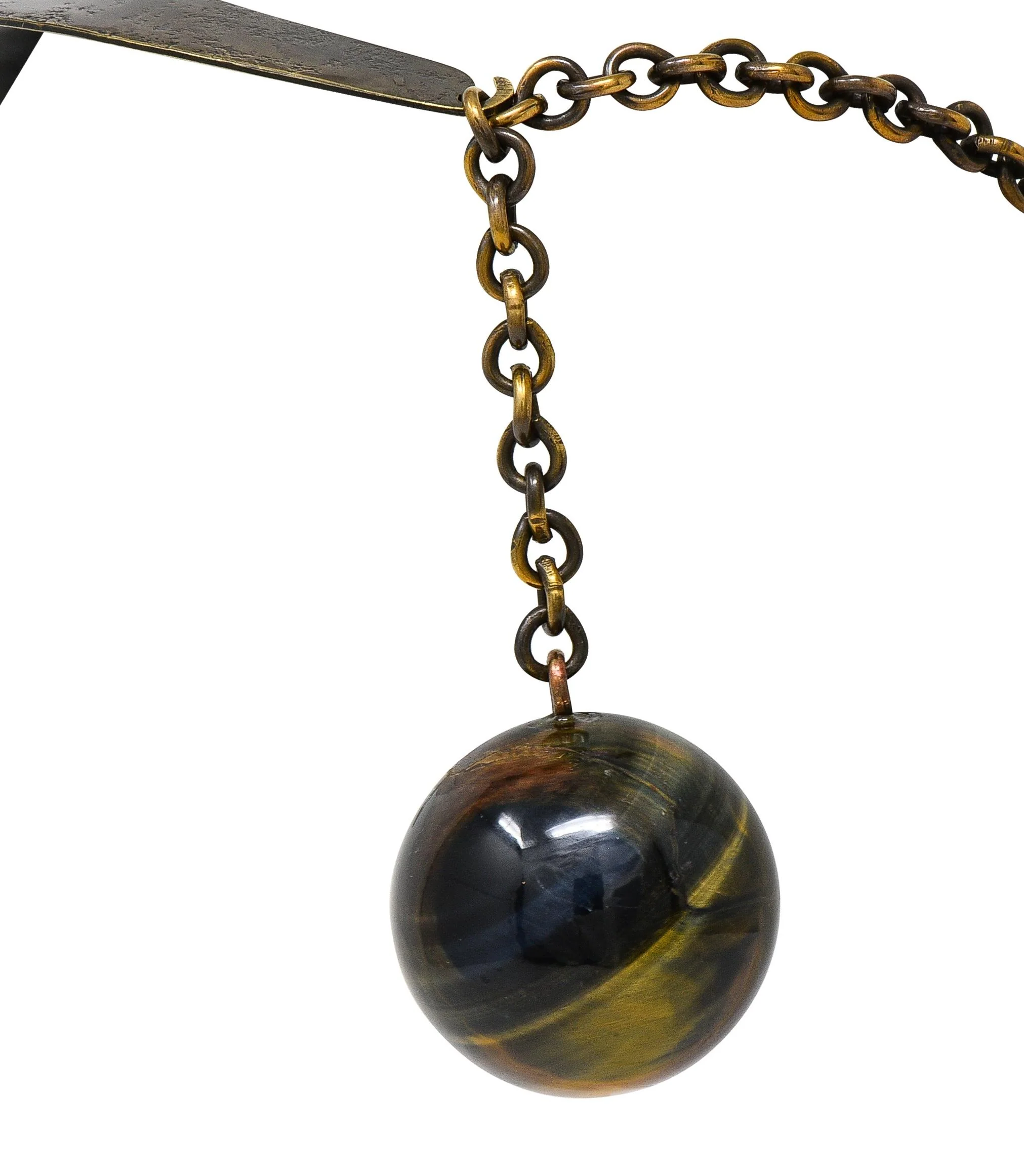 Art Smith 1950's Modernist Tiger's Eye Brass Sphere Vintage Modern Collar Necklace - Image 13