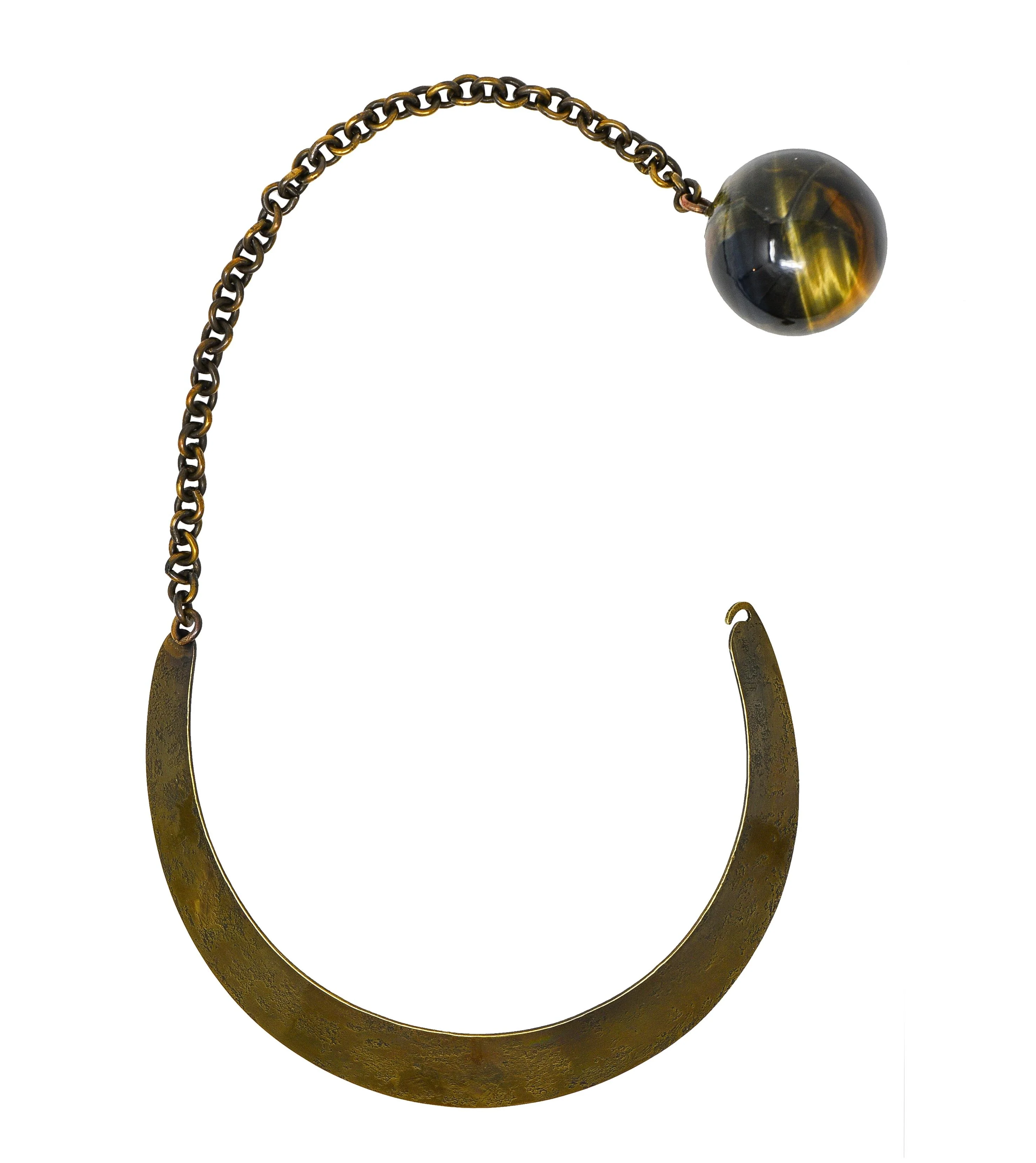 Art Smith 1950's Modernist Tiger's Eye Brass Sphere Vintage Modern Collar Necklace - Image 4