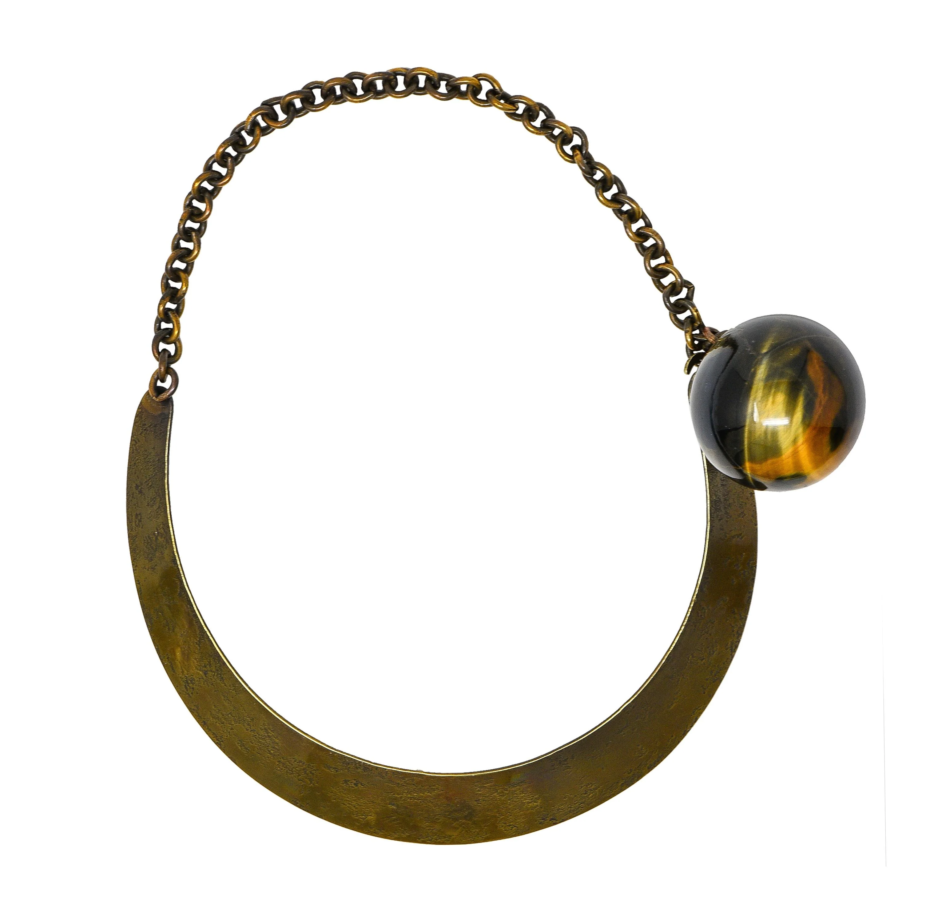 Art Smith 1950's Modernist Tiger's Eye Brass Sphere Vintage Modern Collar Necklace - Image 5