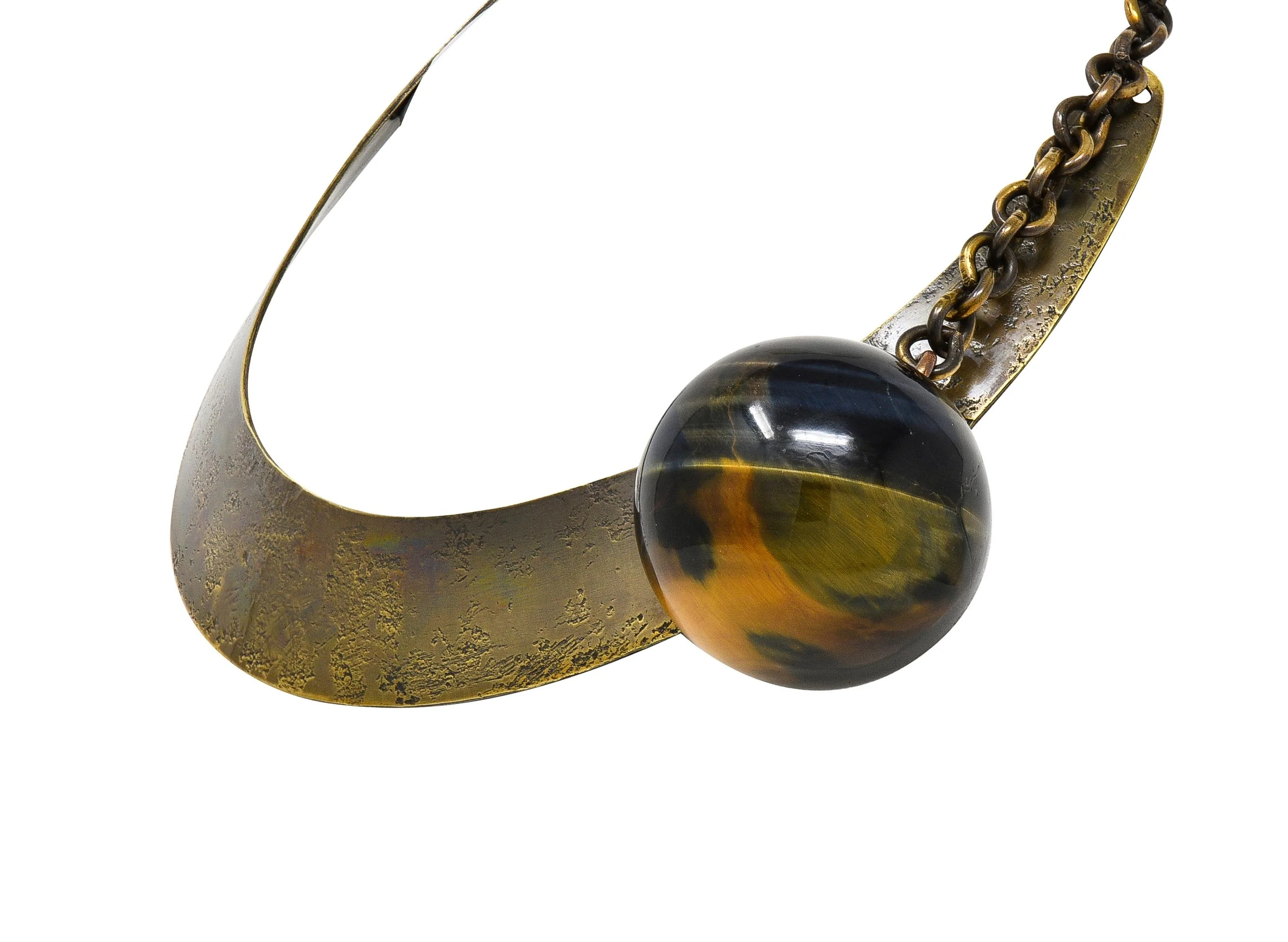 Art Smith 1950's Modernist Tiger's Eye Brass Sphere Vintage Modern Collar Necklace - Image 6