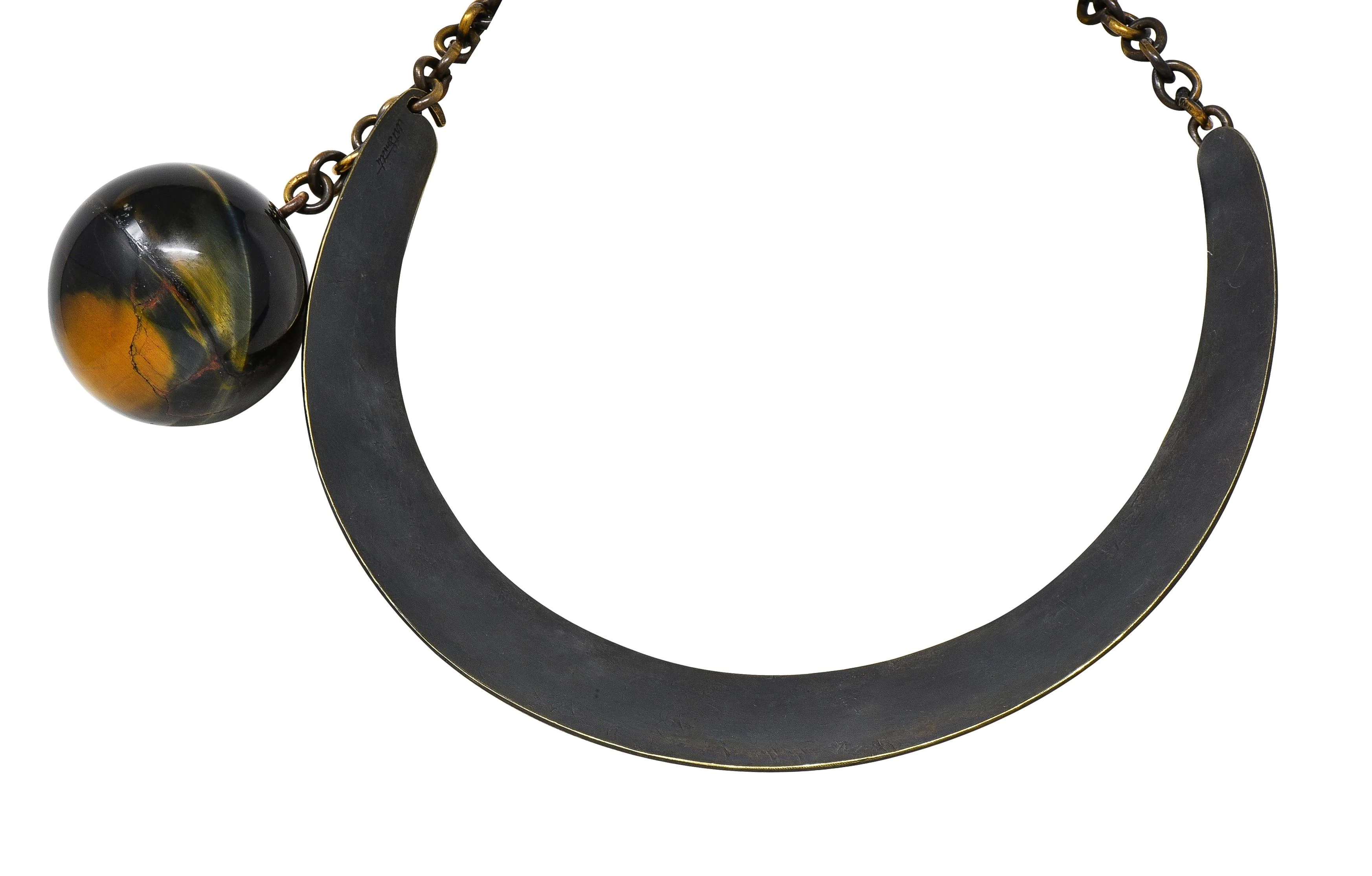 Art Smith 1950's Modernist Tiger's Eye Brass Sphere Vintage Modern Collar Necklace - Image 7