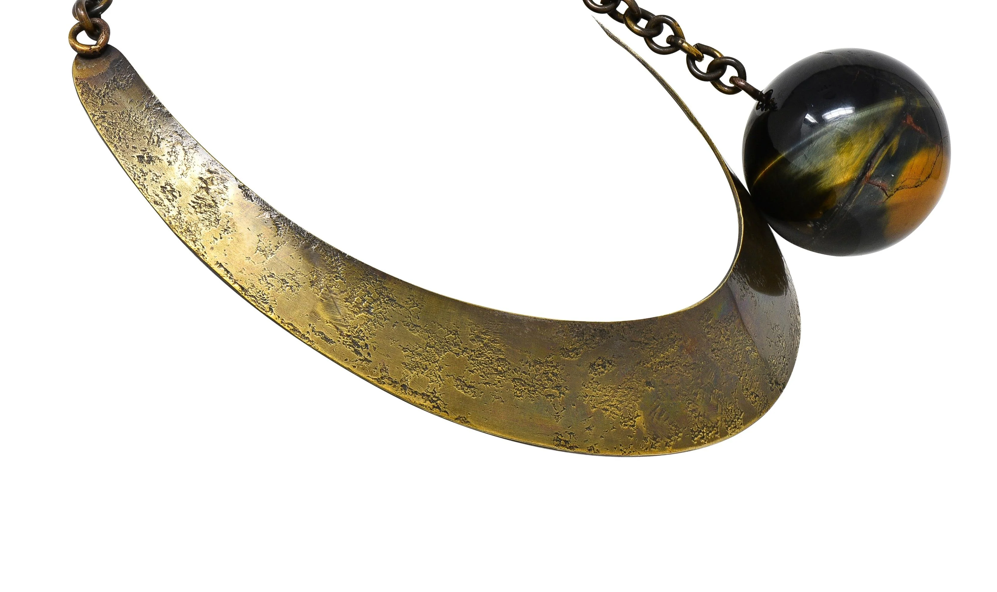 Art Smith 1950's Modernist Tiger's Eye Brass Sphere Vintage Modern Collar Necklace - Image 8