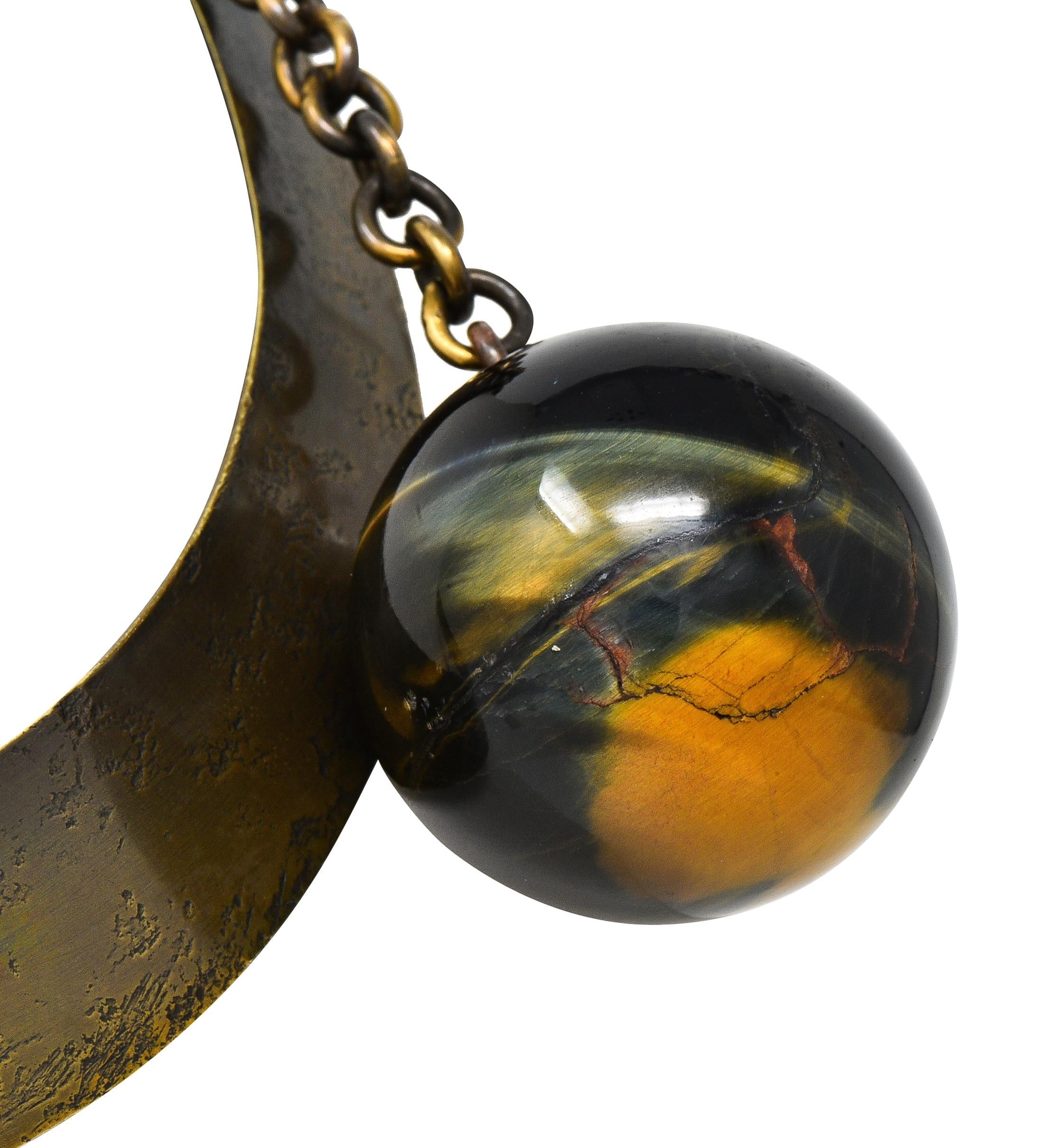 Art Smith 1950's Modernist Tiger's Eye Brass Sphere Vintage Modern Collar Necklace - Image 9