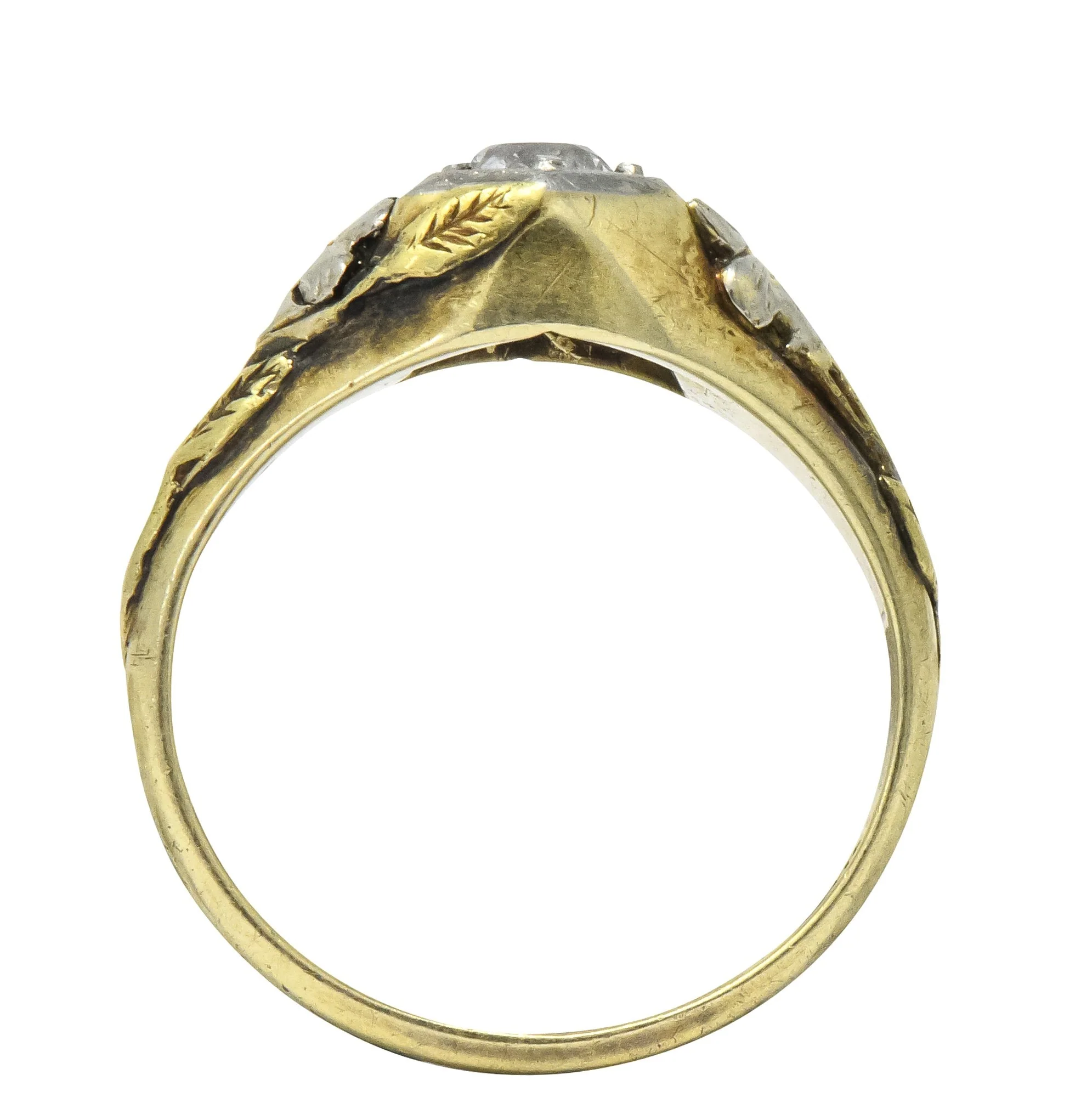 Arts & Crafts 0.42 CTW Diamond 14 Karat Tri-Colored Gold Floral Engagement Ring - Image 6