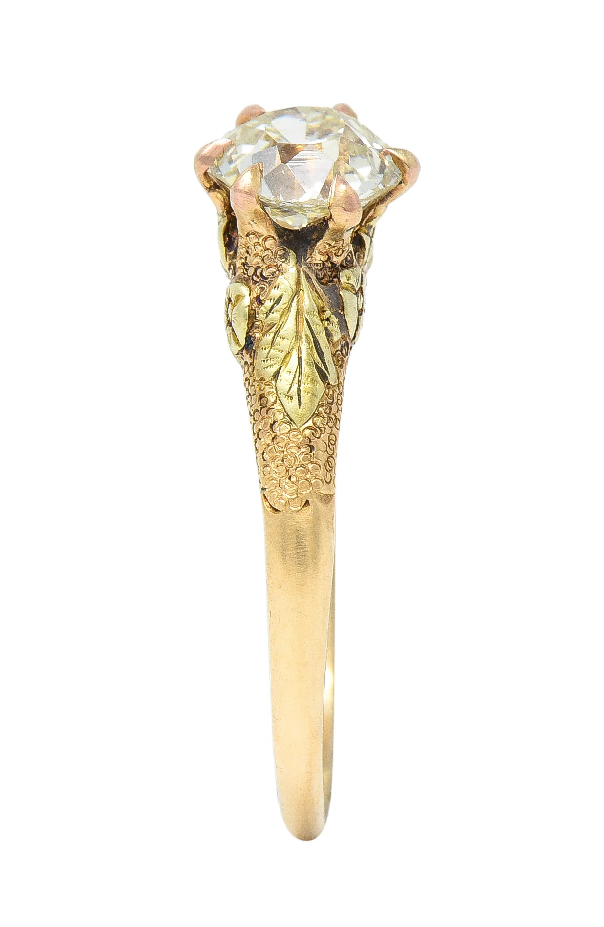 Arts & Crafts 0.90 CTW Old European Cut Diamond 14 Karat Tri-Gold Floral Antique Engagement Ring - Image 12