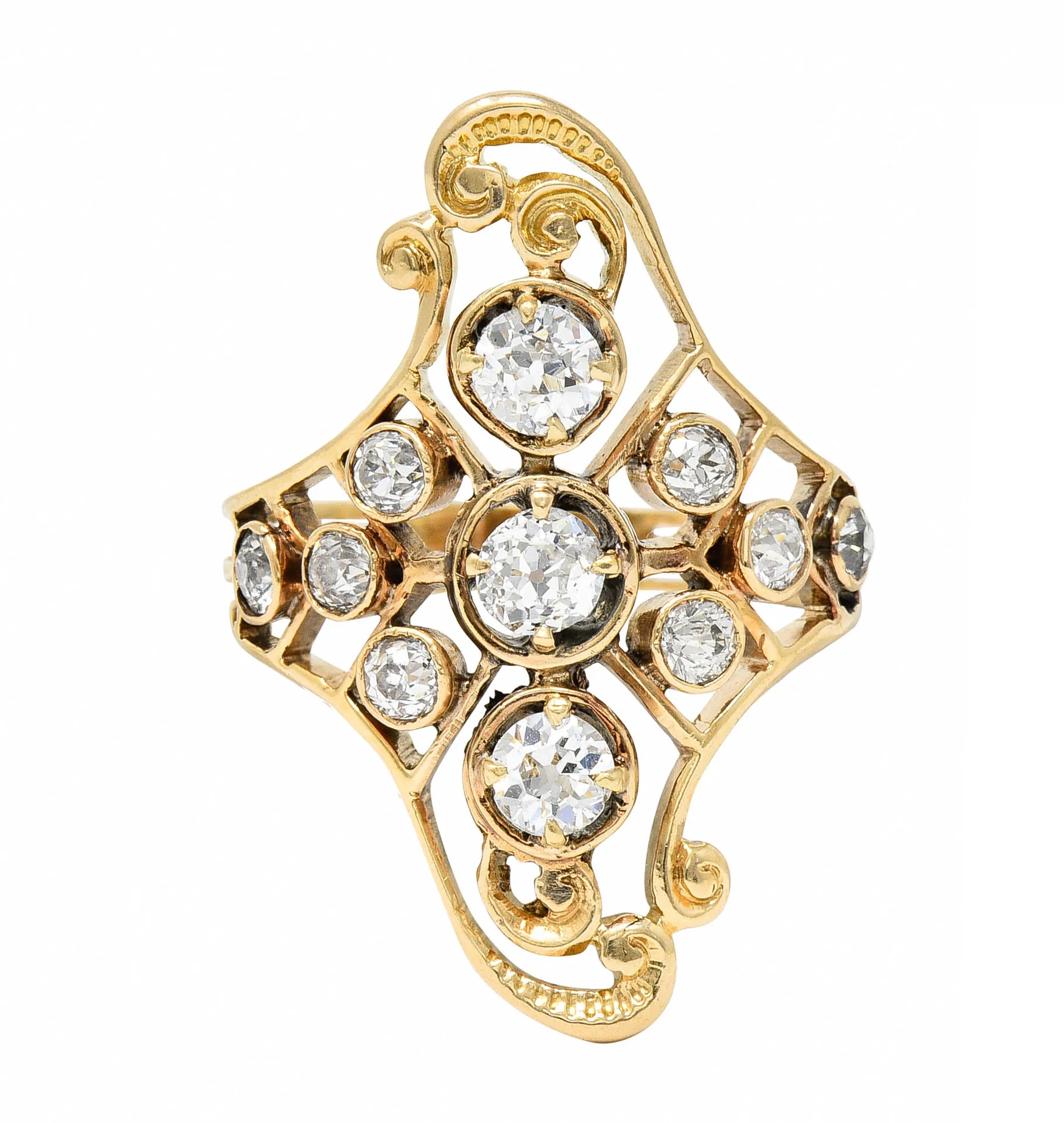 Arts & Crafts 1.08 CTW Diamond 14 Karat Gold Dinner Ring