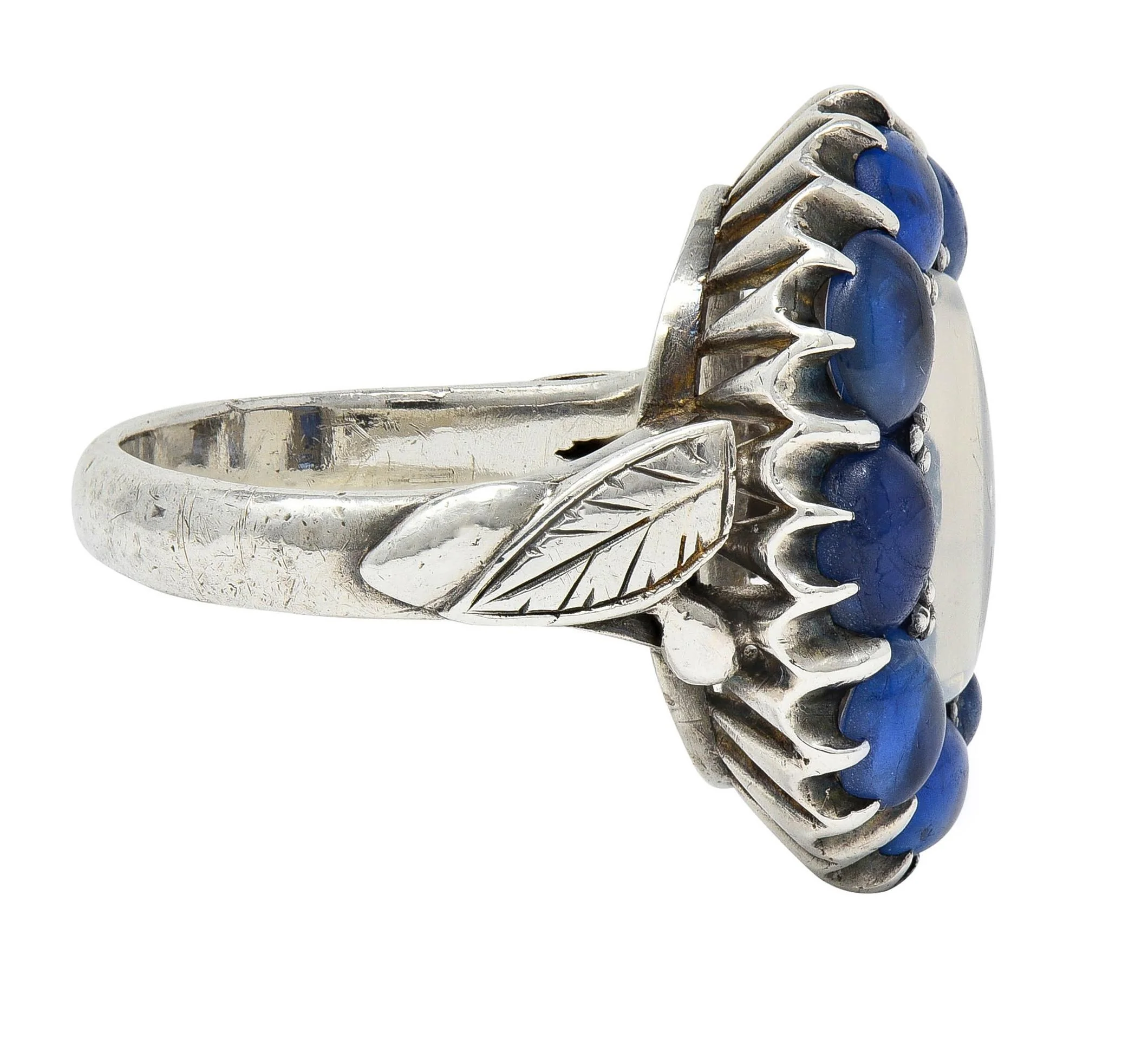 Arts & Crafts 5.85 CTW Sapphire Moonstone Sterling Silver Antique Halo Ring - Image 3