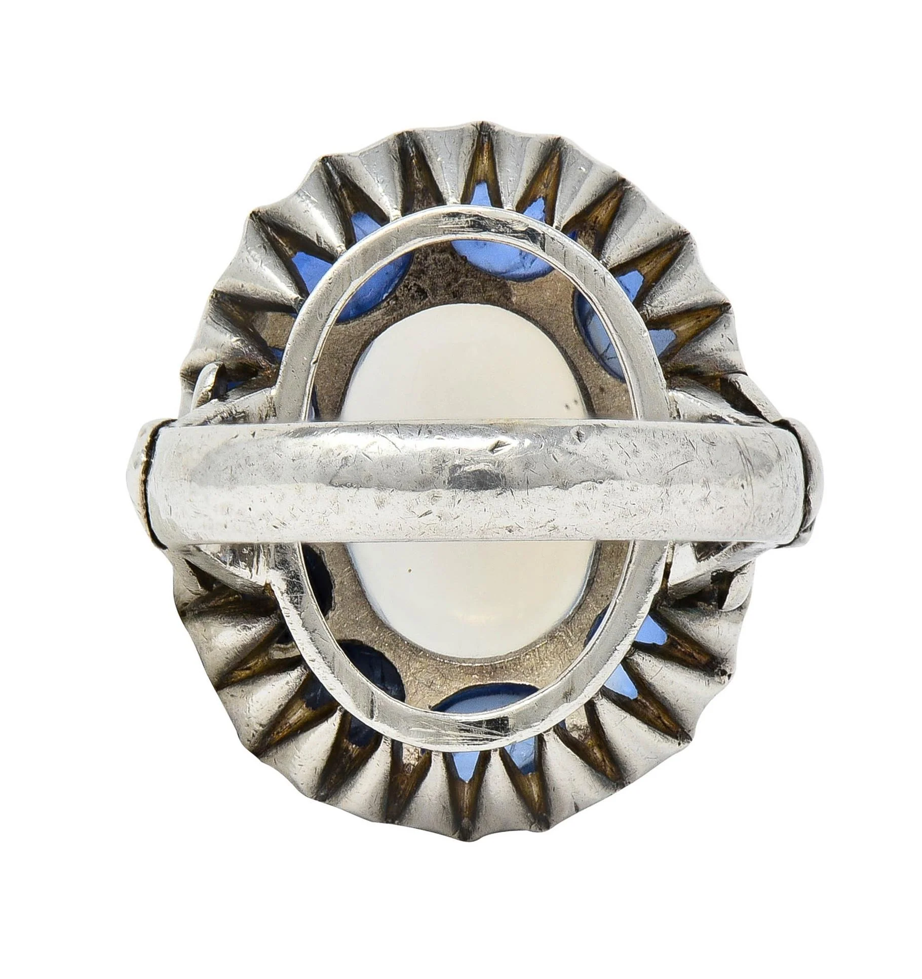 Arts & Crafts 5.85 CTW Sapphire Moonstone Sterling Silver Antique Halo Ring - Image 4