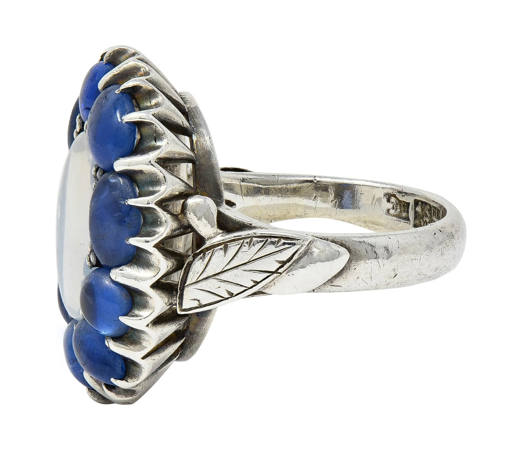 Arts & Crafts 5.85 CTW Sapphire Moonstone Sterling Silver Antique Halo Ring - Image 5