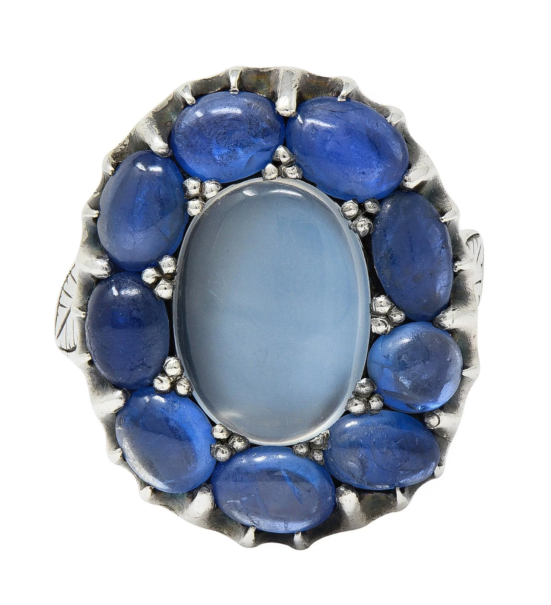 Arts & Crafts 5.85 CTW Sapphire Moonstone Sterling Silver Antique Halo Ring - Image 6