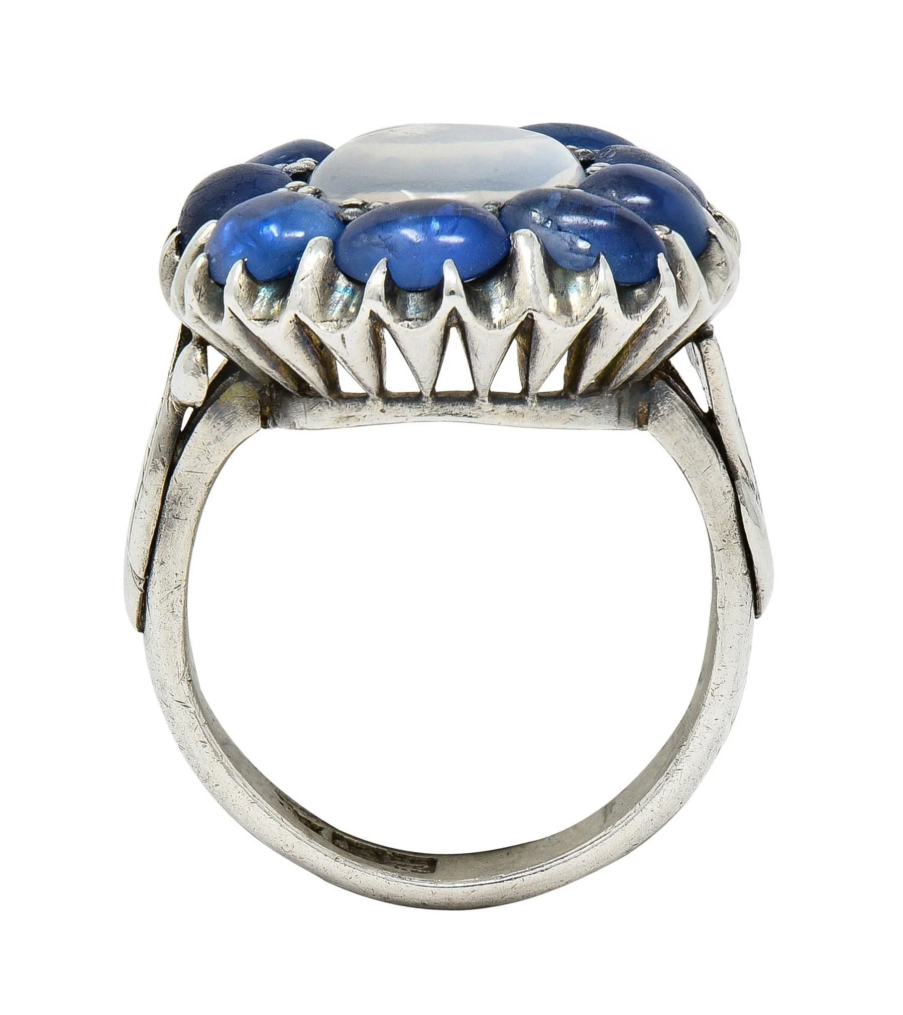 Arts & Crafts 5.85 CTW Sapphire Moonstone Sterling Silver Antique Halo Ring - Image 8