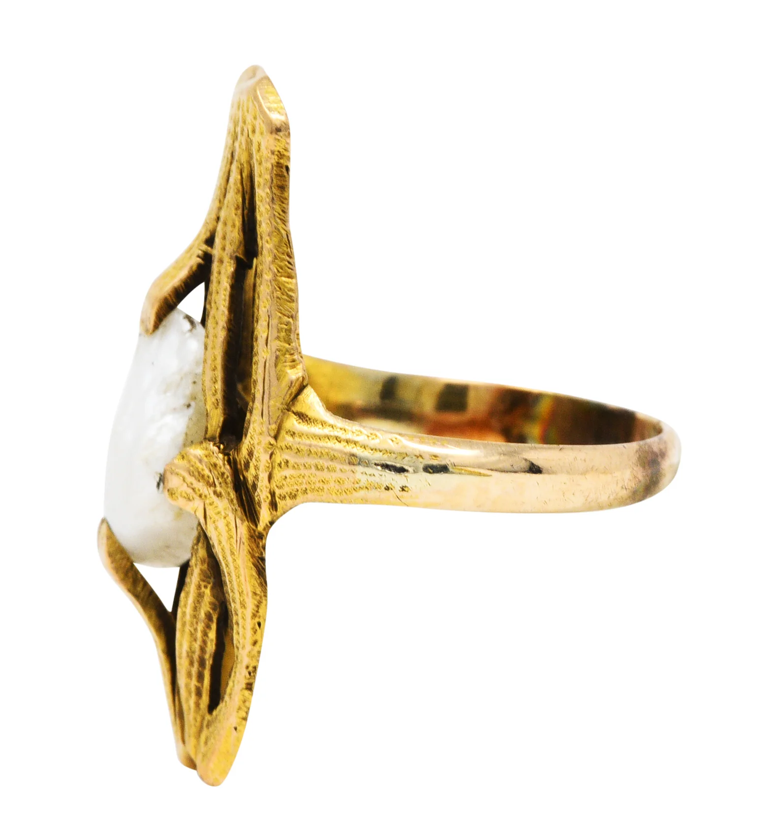 Arts & Crafts Baroque Pearl 14 Karat Gold Foliate Ring - Image 5