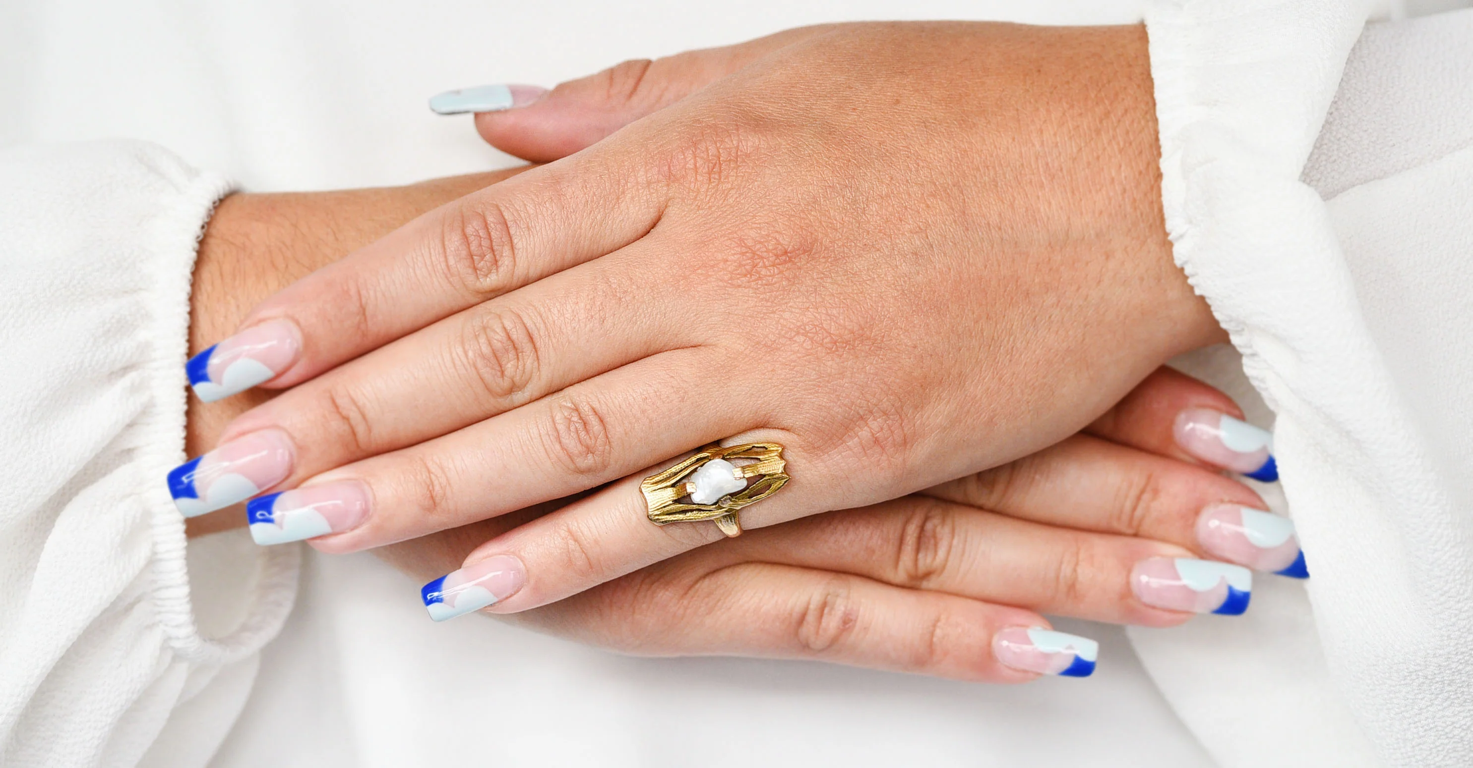 Arts & Crafts Baroque Pearl 14 Karat Gold Foliate Ring - Image 9