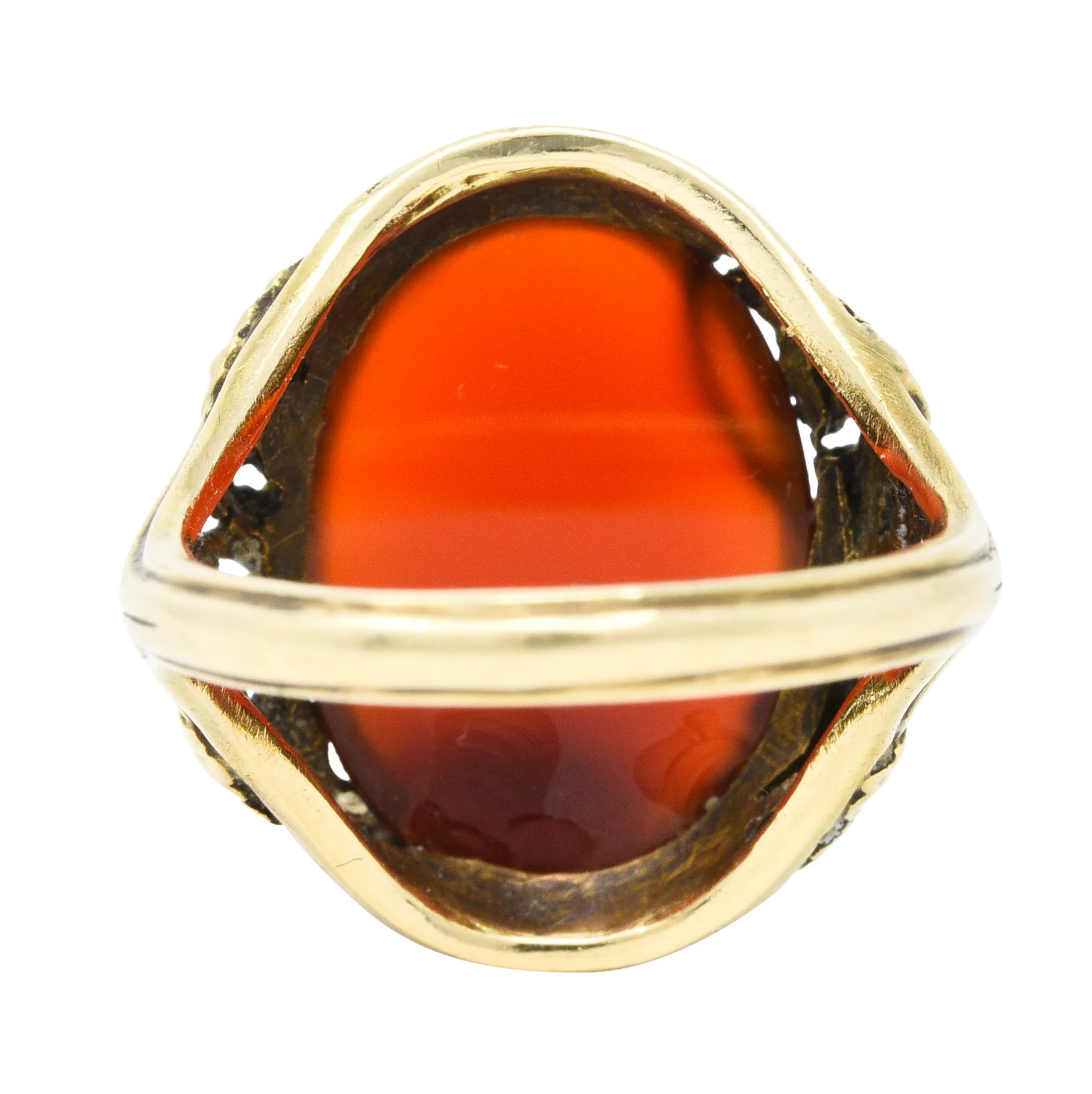 Arts & Crafts Carnelian Cabochon 18 Karat Gold Foliate Ring - Image 6