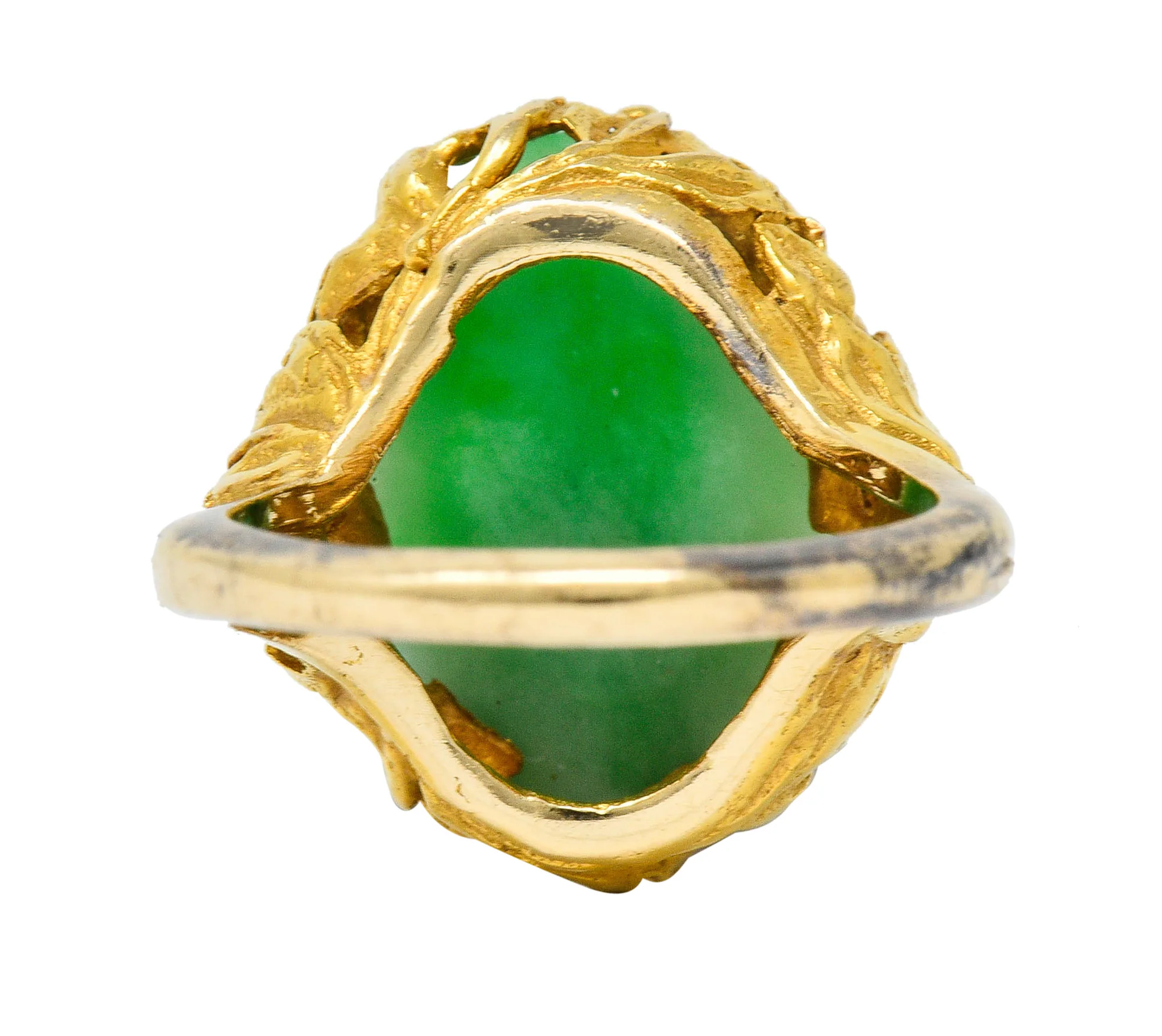 Arts & Crafts Jade 14 Karat Gold Floral & Foliate Ring - Image 4