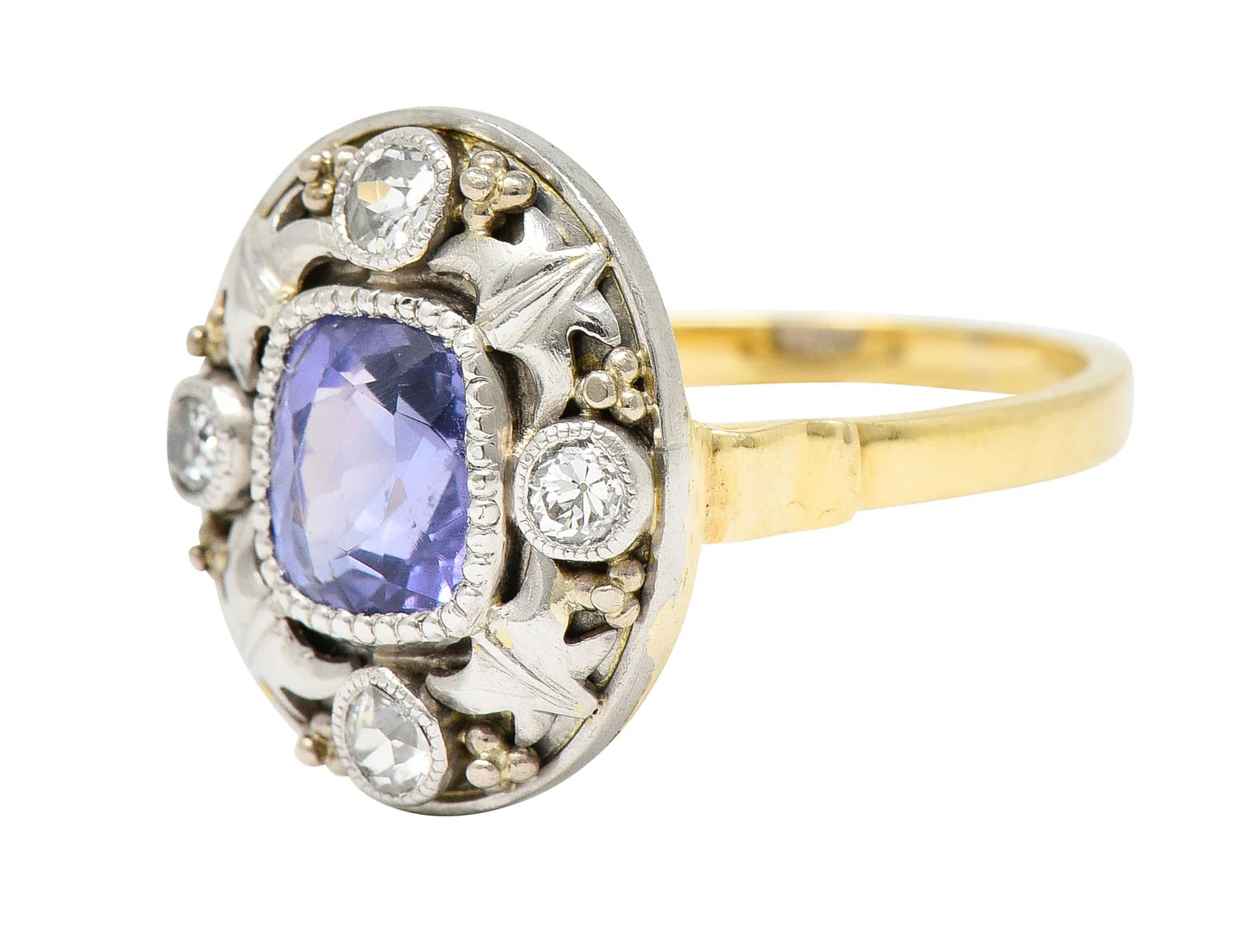Arts & Crafts No Heat Ceylon Purple Sapphire Diamond Platinum-Topped 14 Karat Gold Ring - Image 6