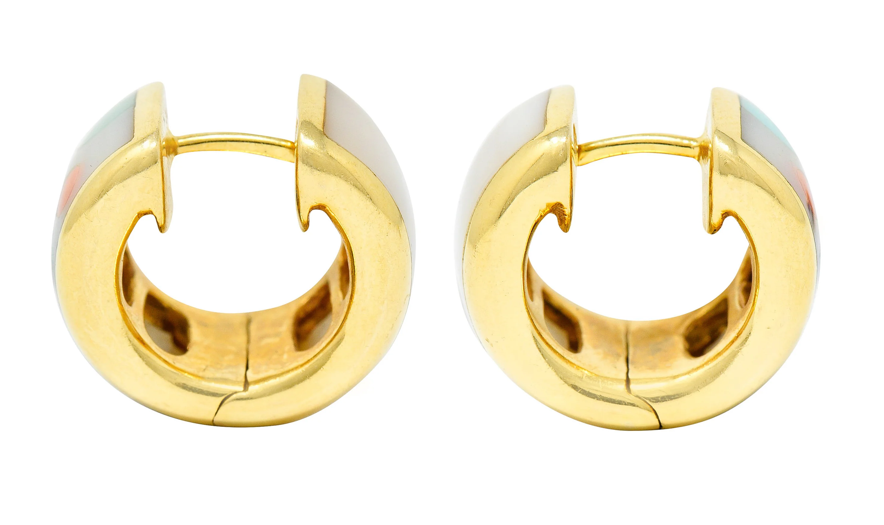 Asch Grossbardt Mother-Of-Pearl Inlay 14 Karat Gold Huggie Earrings - Image 2