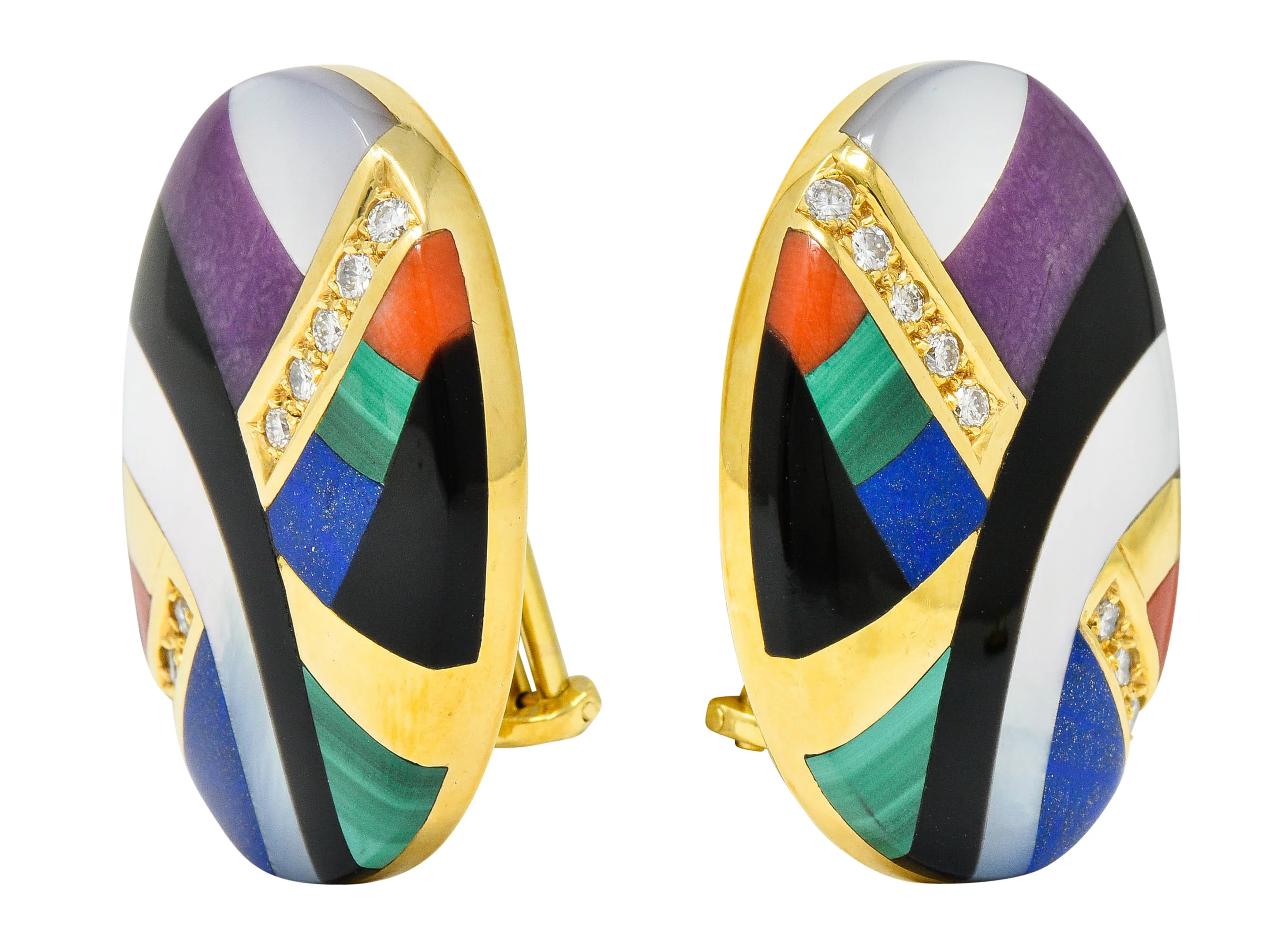 Asch Grossbardt Vintage Diamond Gemstone Inlay 14 Karat Gold Ear-Clip Earrings - Image 2