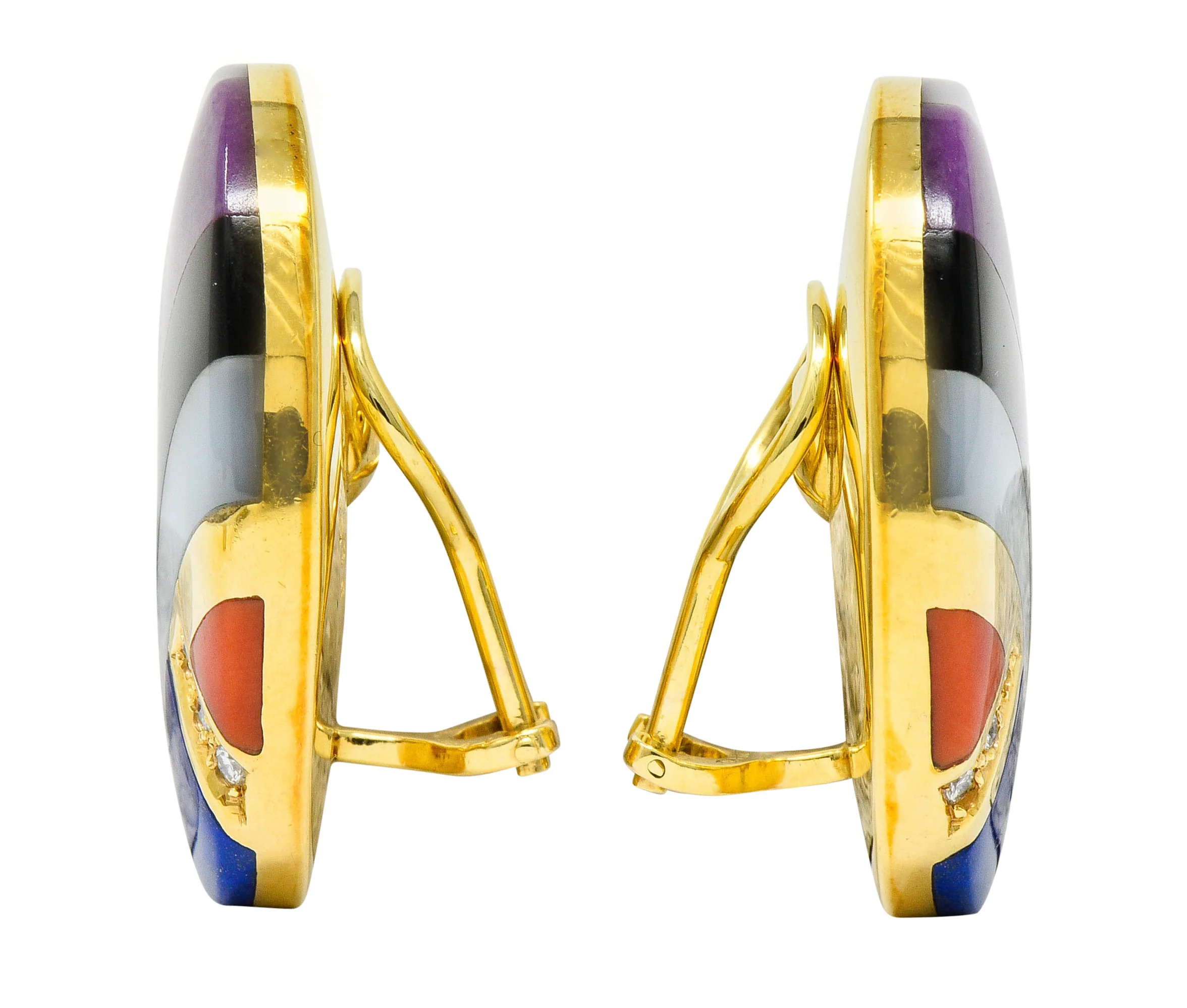 Asch Grossbardt Vintage Diamond Gemstone Inlay 14 Karat Gold Ear-Clip Earrings - Image 3