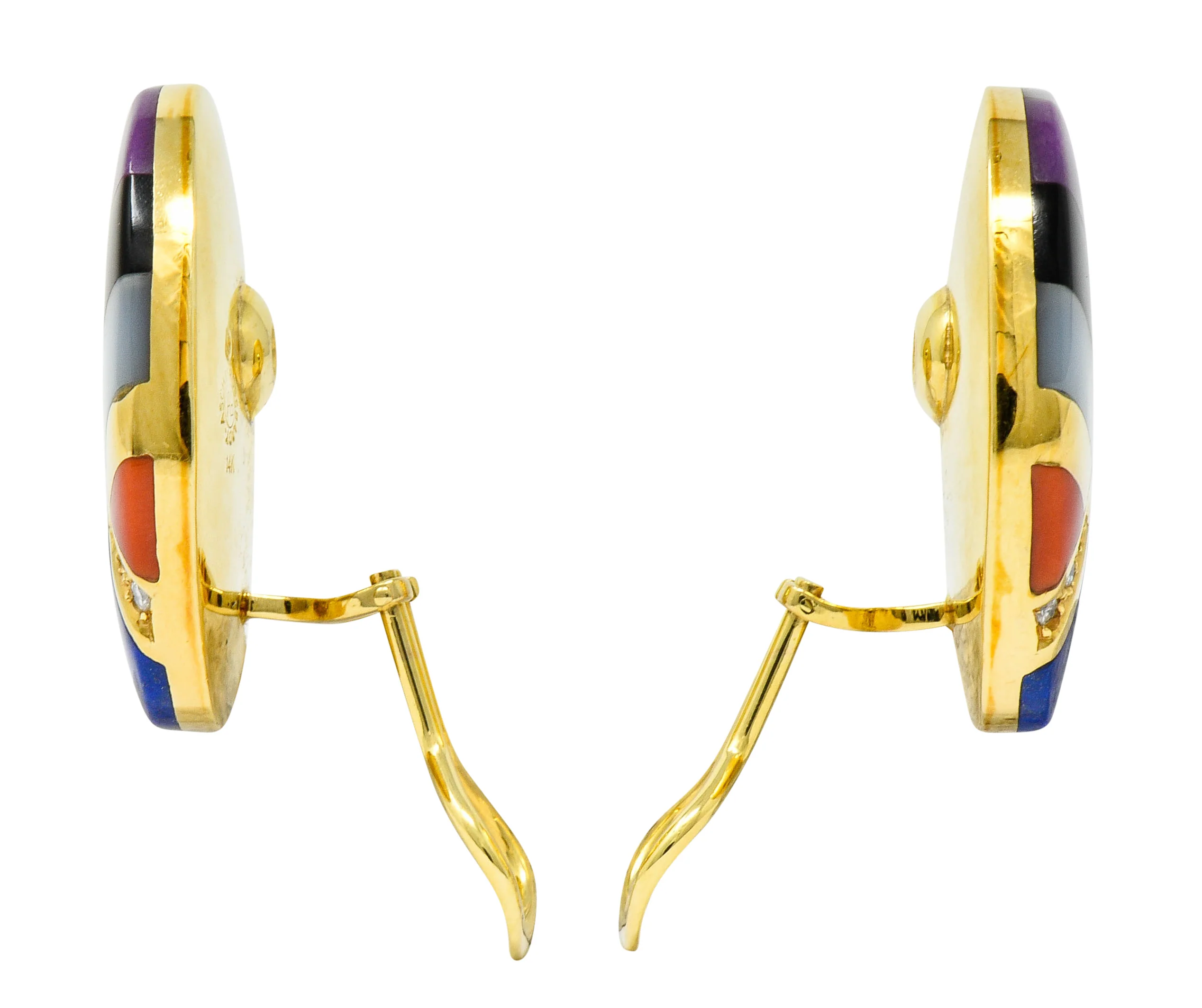 Asch Grossbardt Vintage Diamond Gemstone Inlay 14 Karat Gold Ear-Clip Earrings - Image 4