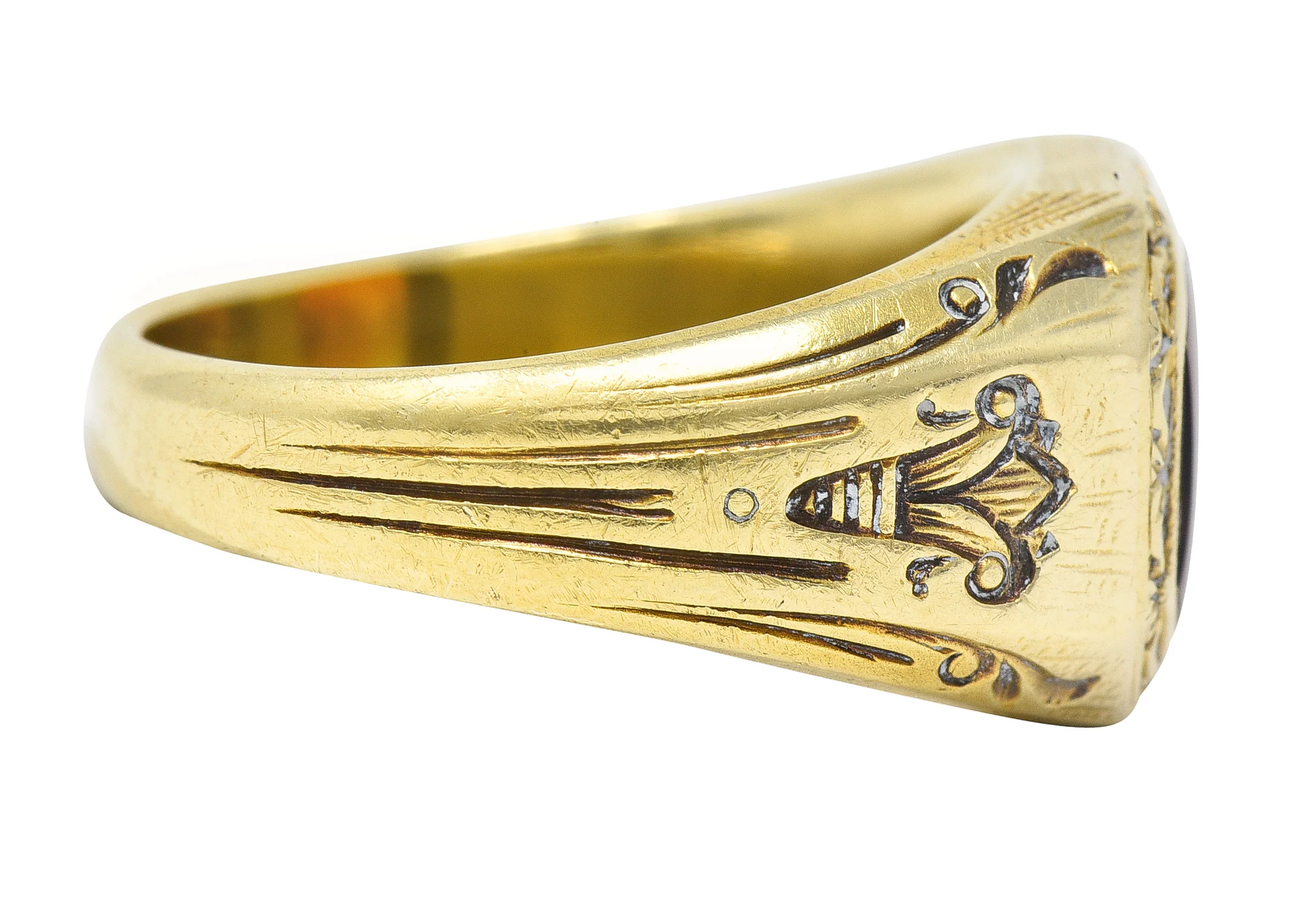 Axel Bros Art Deco Citrine 14 Karat Yellow Gold Lotus Antique Unisex Signet Ring - Image 4