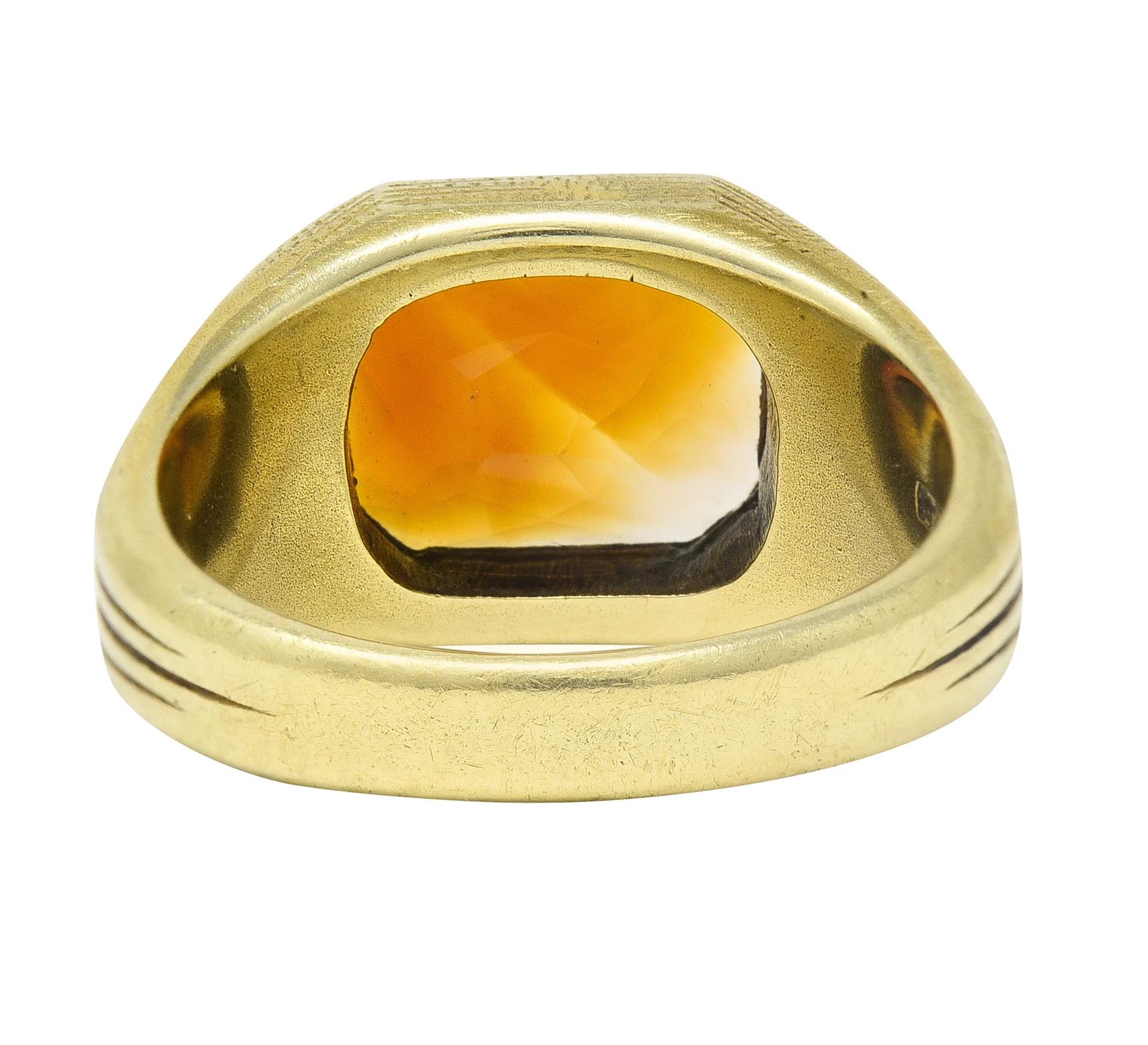 Axel Bros Art Deco Citrine 14 Karat Yellow Gold Lotus Antique Unisex Signet Ring - Image 5