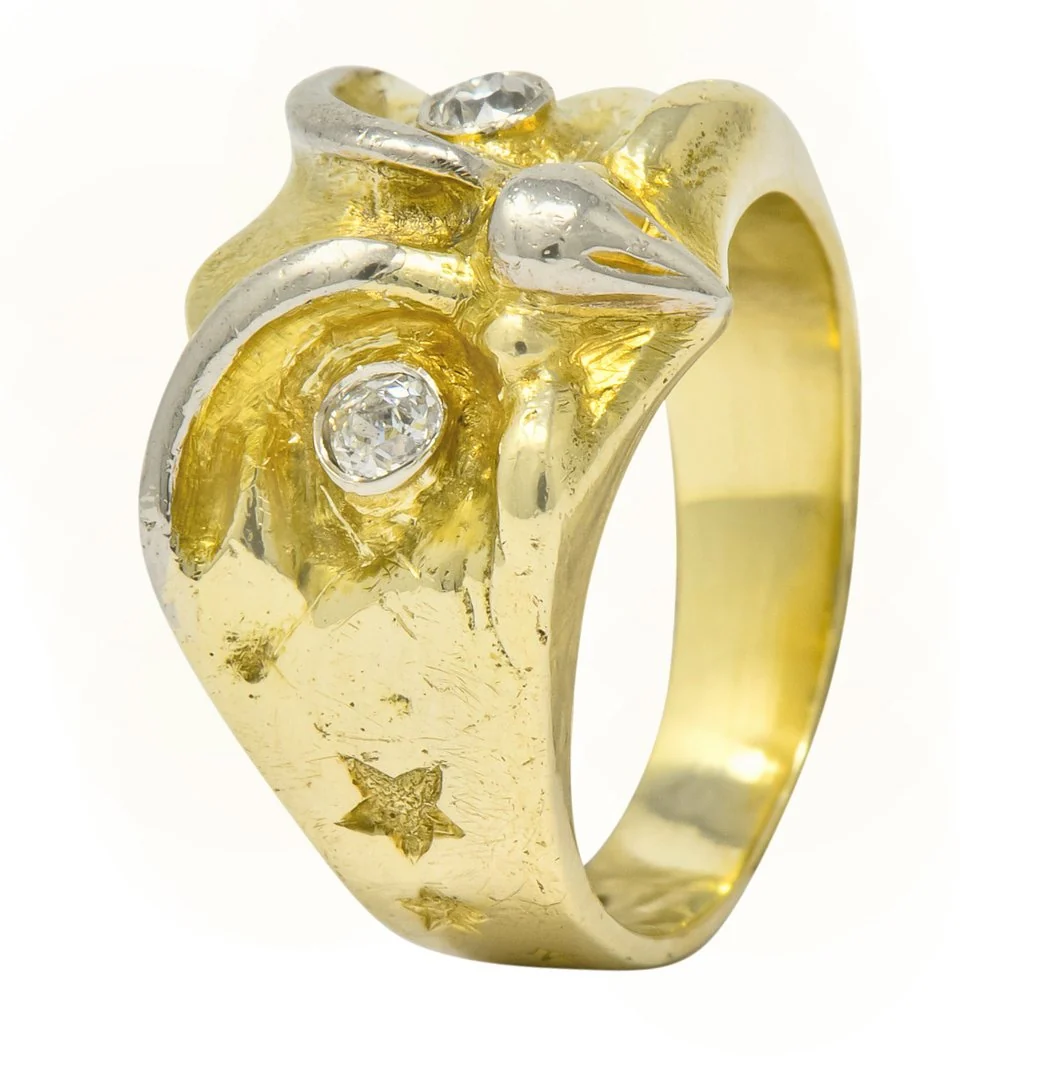 Bailey Banks & Biddle Victorian Diamond 14 Karat Gold Owl Band Ring - Image 9