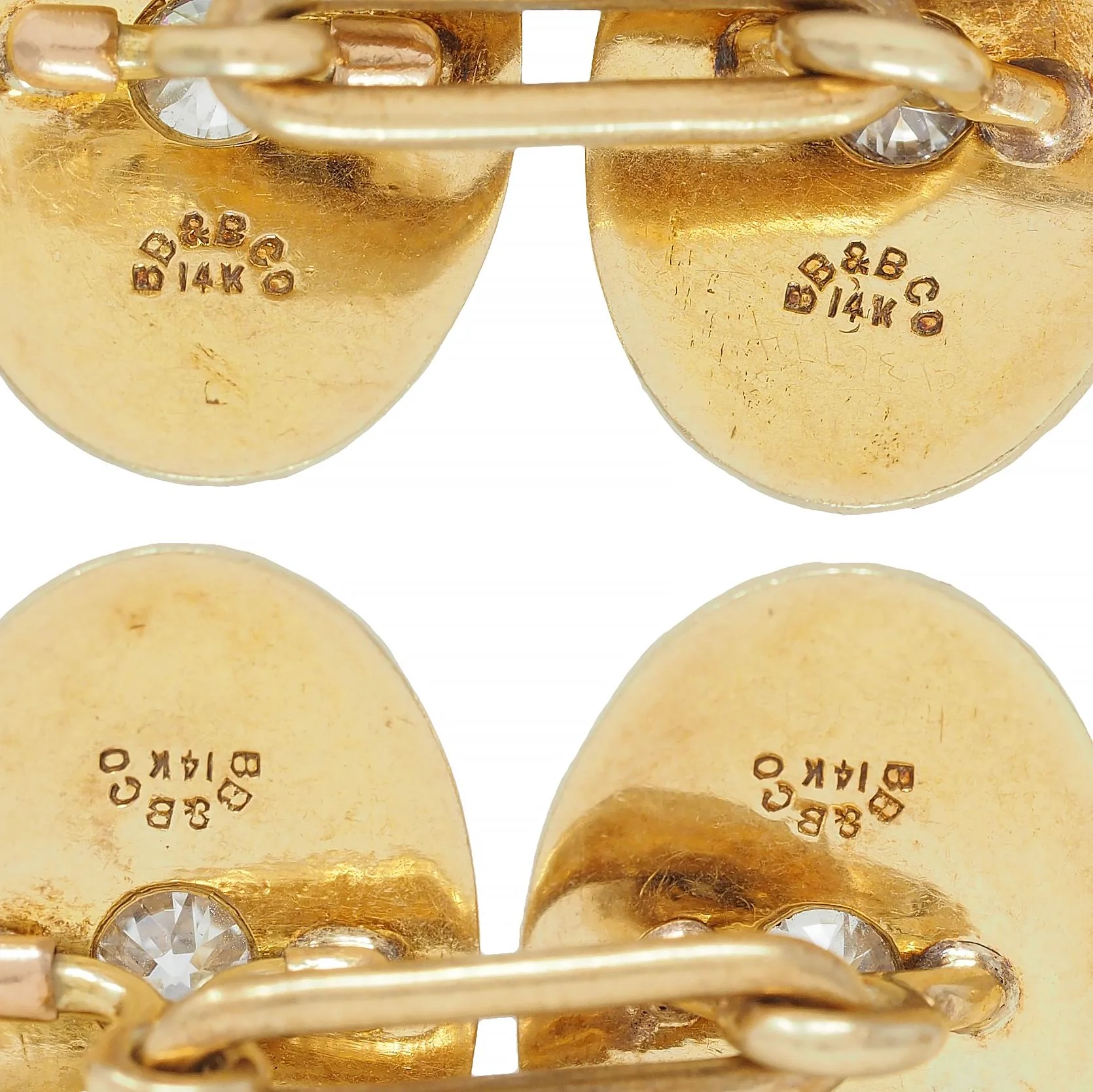 Bailey Banks & Biddle Victorian Diamond Enamel 14 Karat Yellow Gold Antique Wheat Cufflinks - Image 5