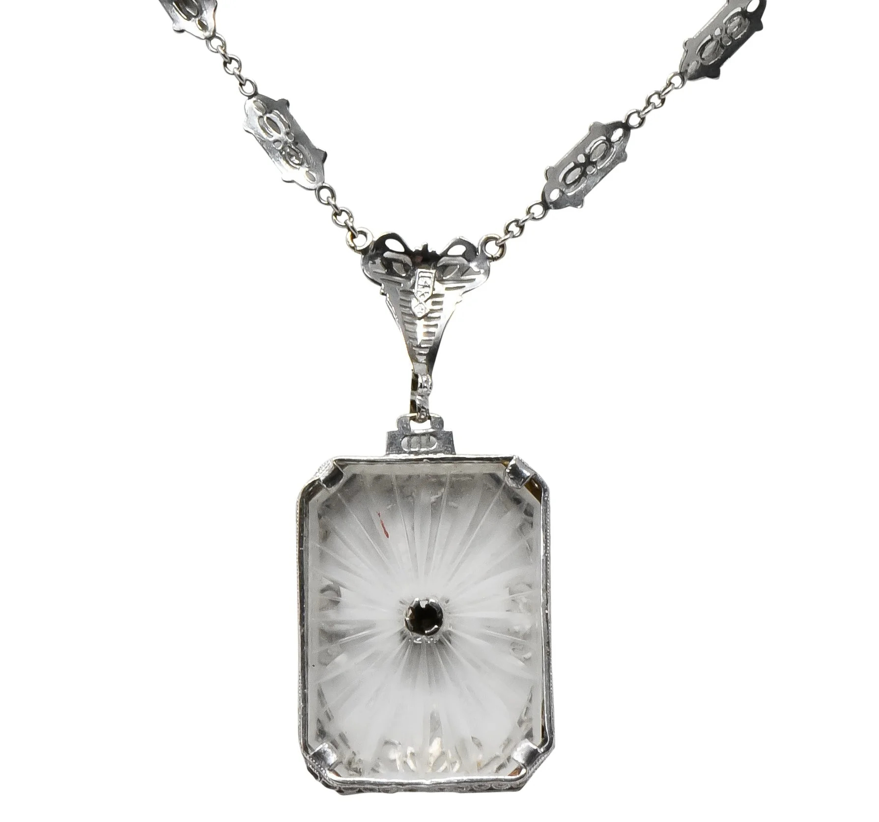 Balogh Art Deco Camphor Glass Diamond 14 Karat White Gold Necklace - Image 3