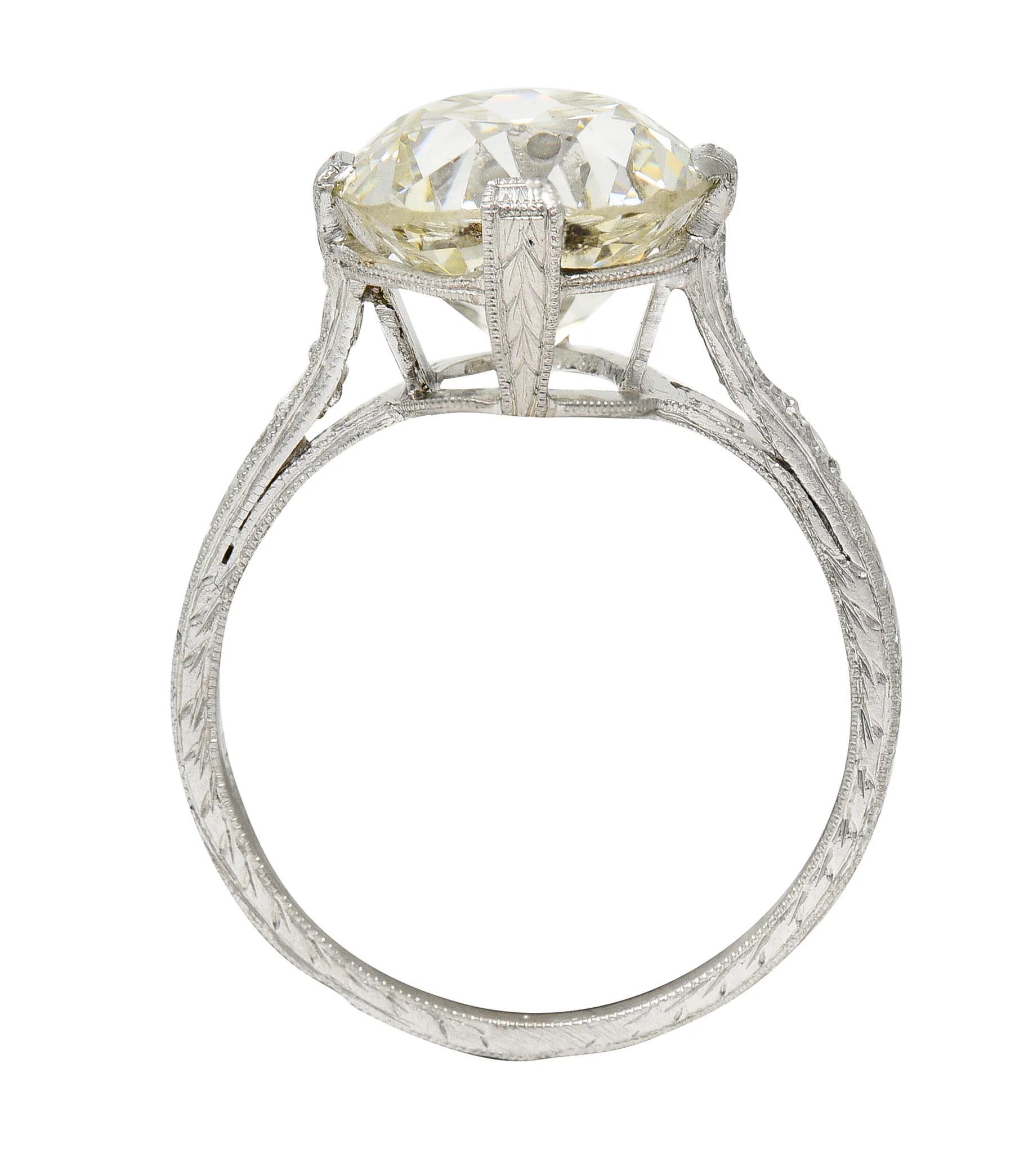 Baskin Bros. Art Deco 3.82 CTW Old European Cut Diamond Platinum Wheat Engagement Ring GIA - Image 11